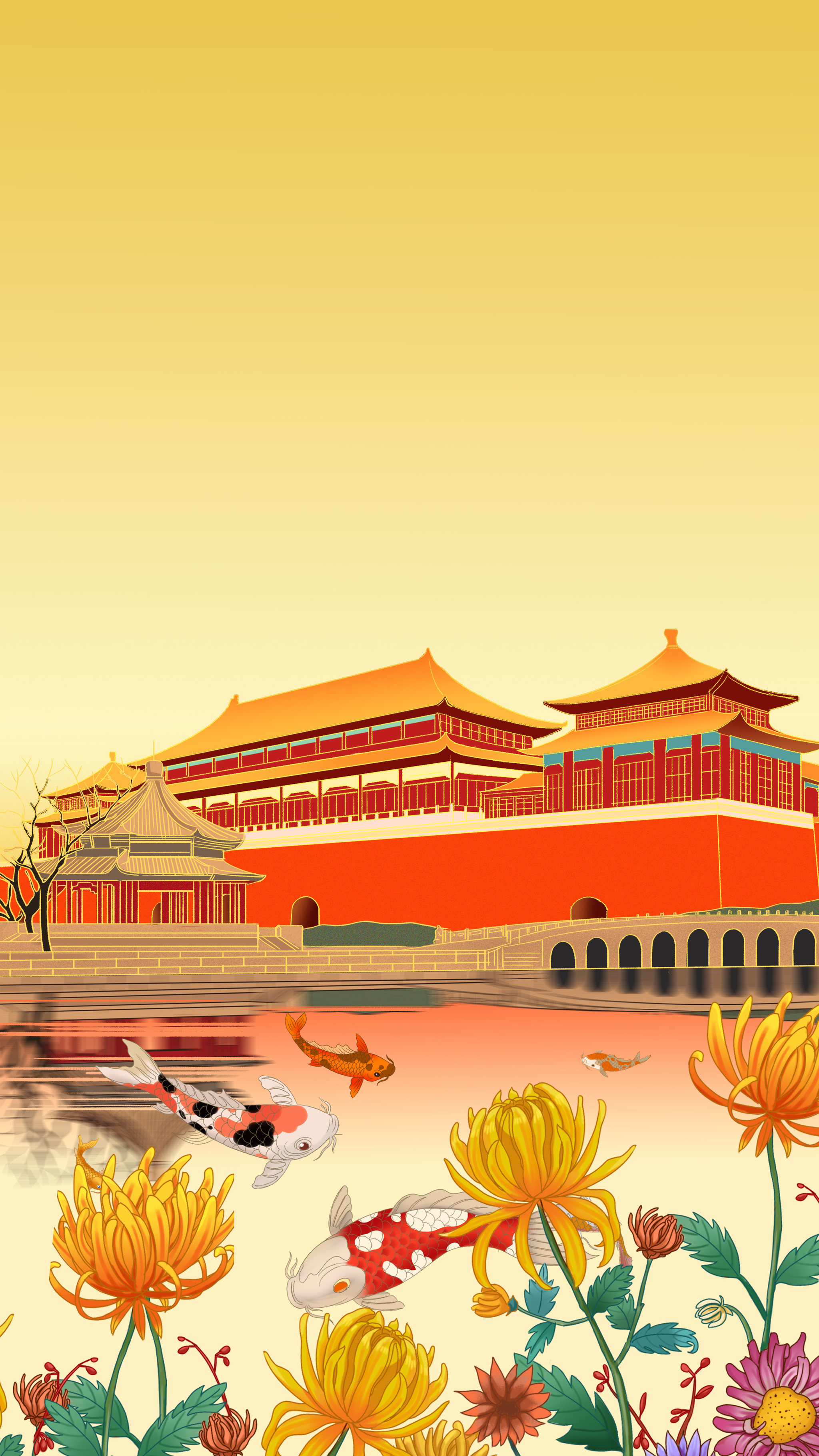 中国风新中式北京故宫紫禁城皇宫明清建筑节气古风国潮插画