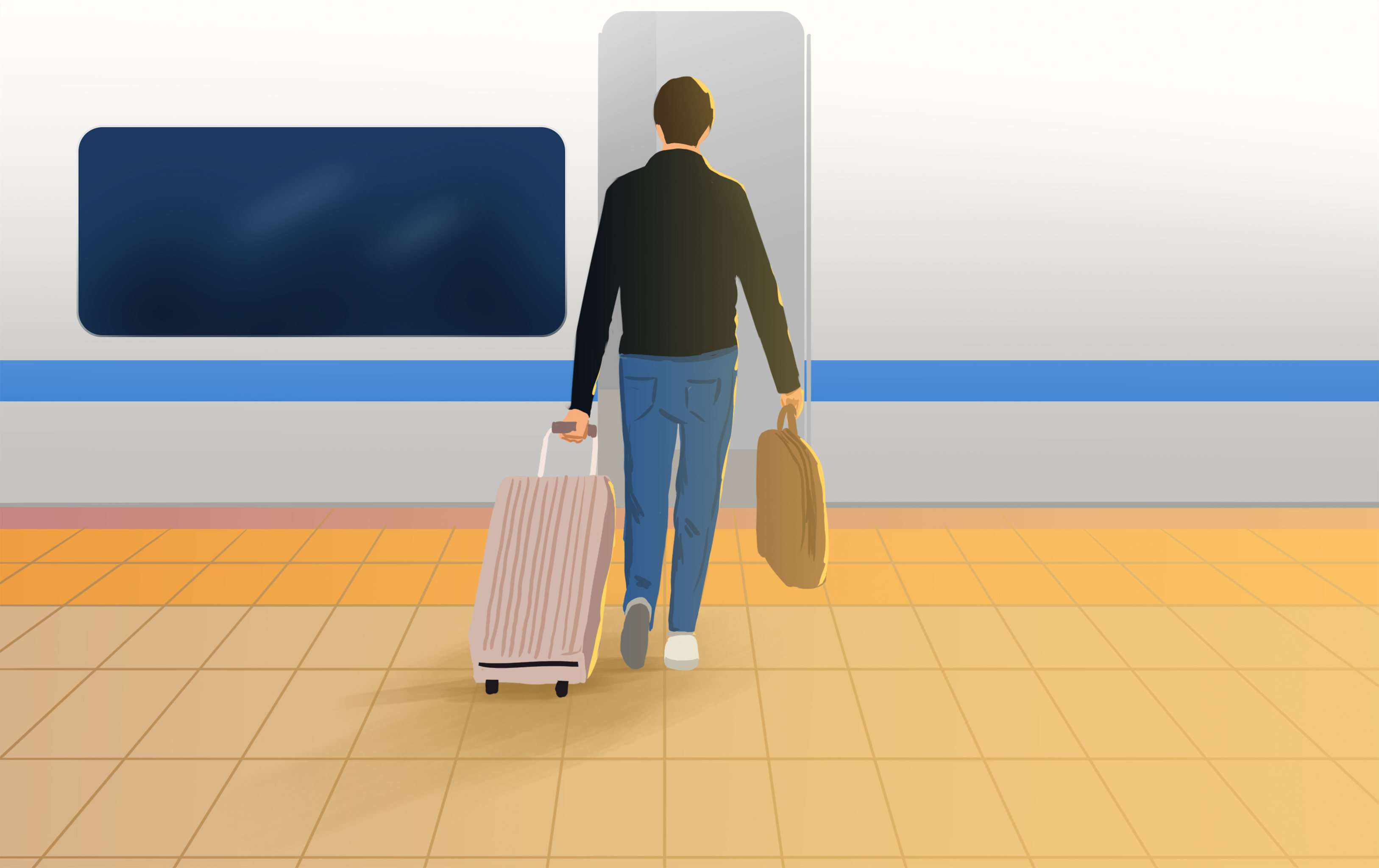 过年春运回家归途回老家火车温馨旅途插画