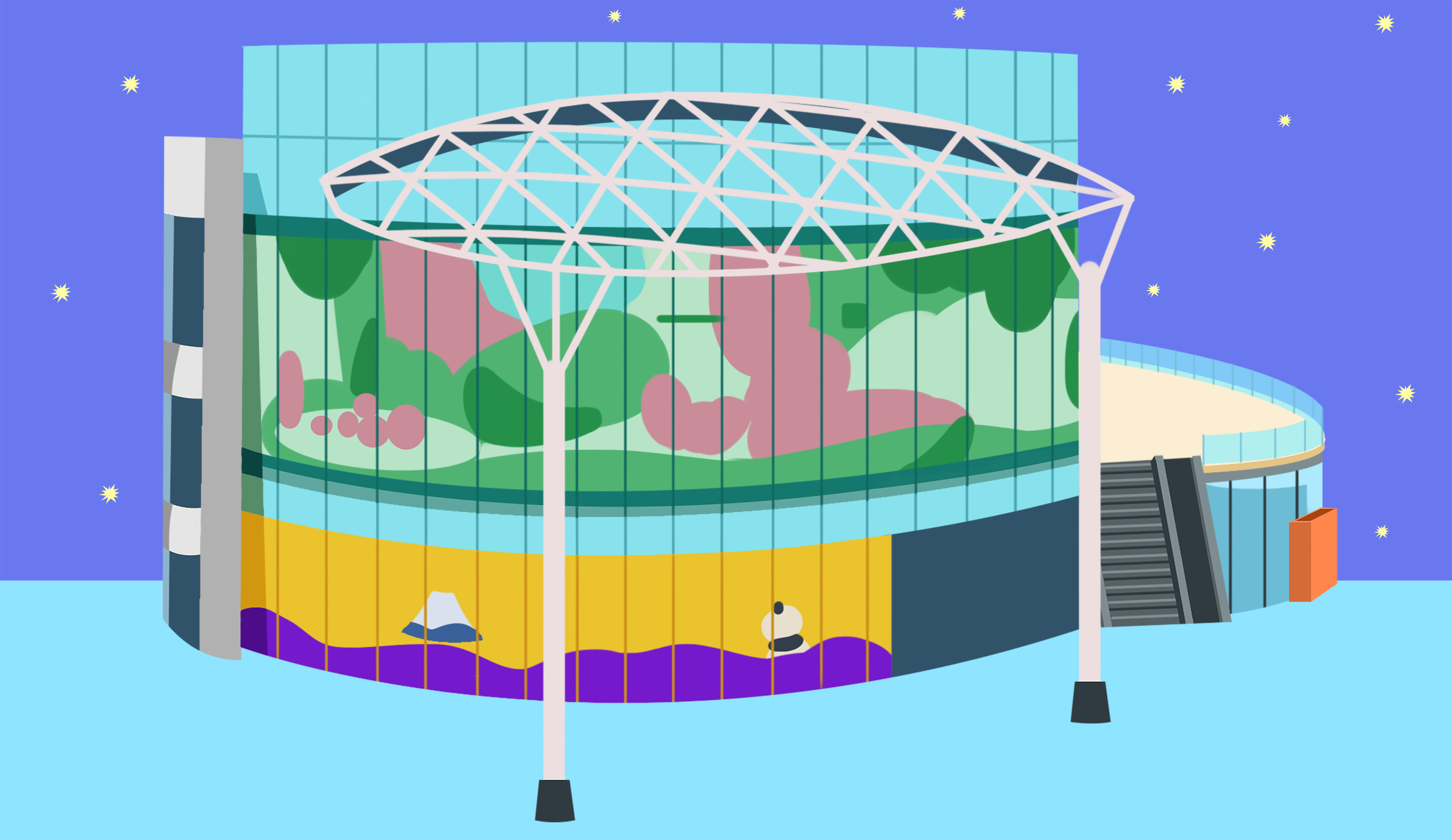 卡通房子户外商场商城购物广场插画