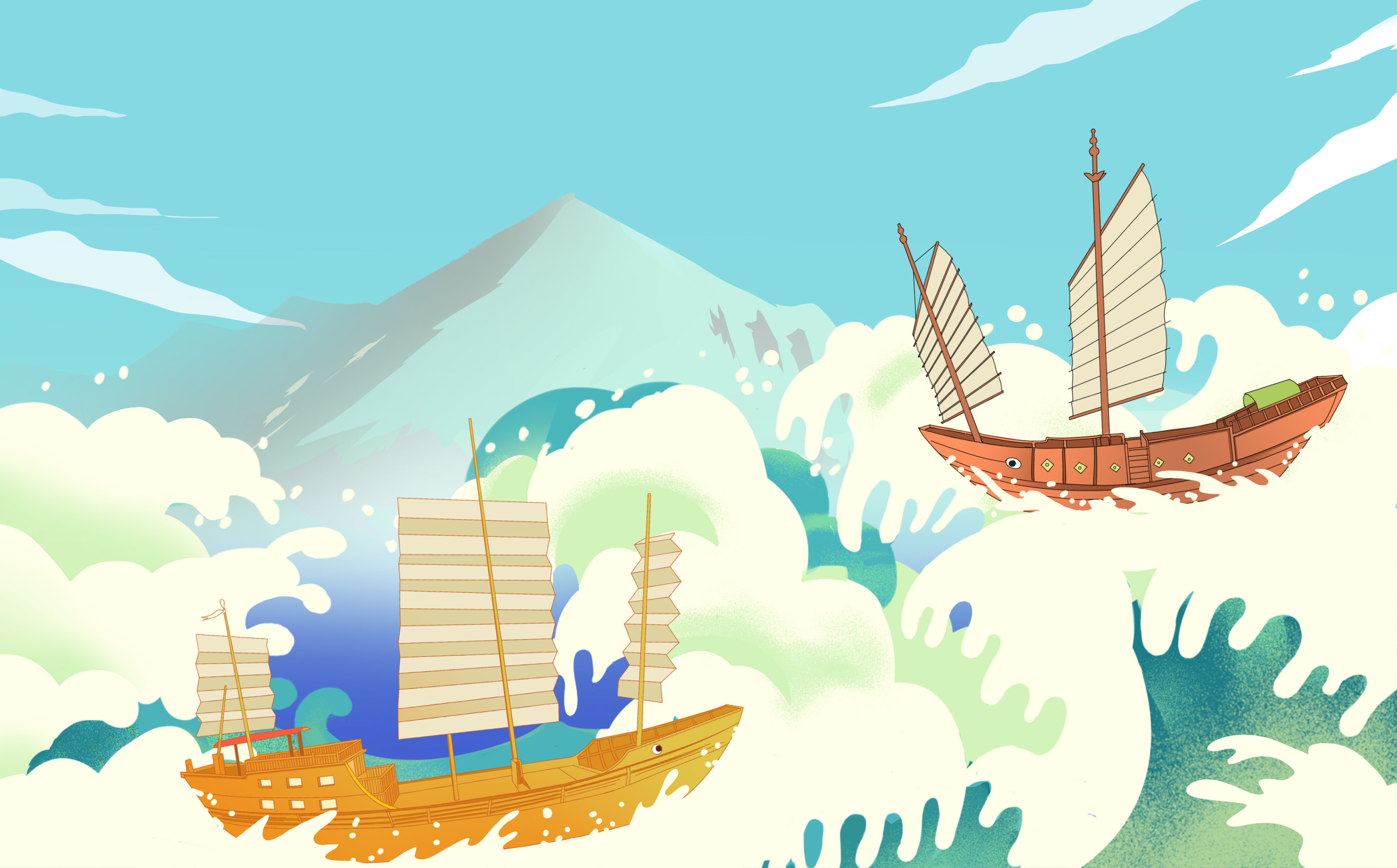 古代渔船卡通图片