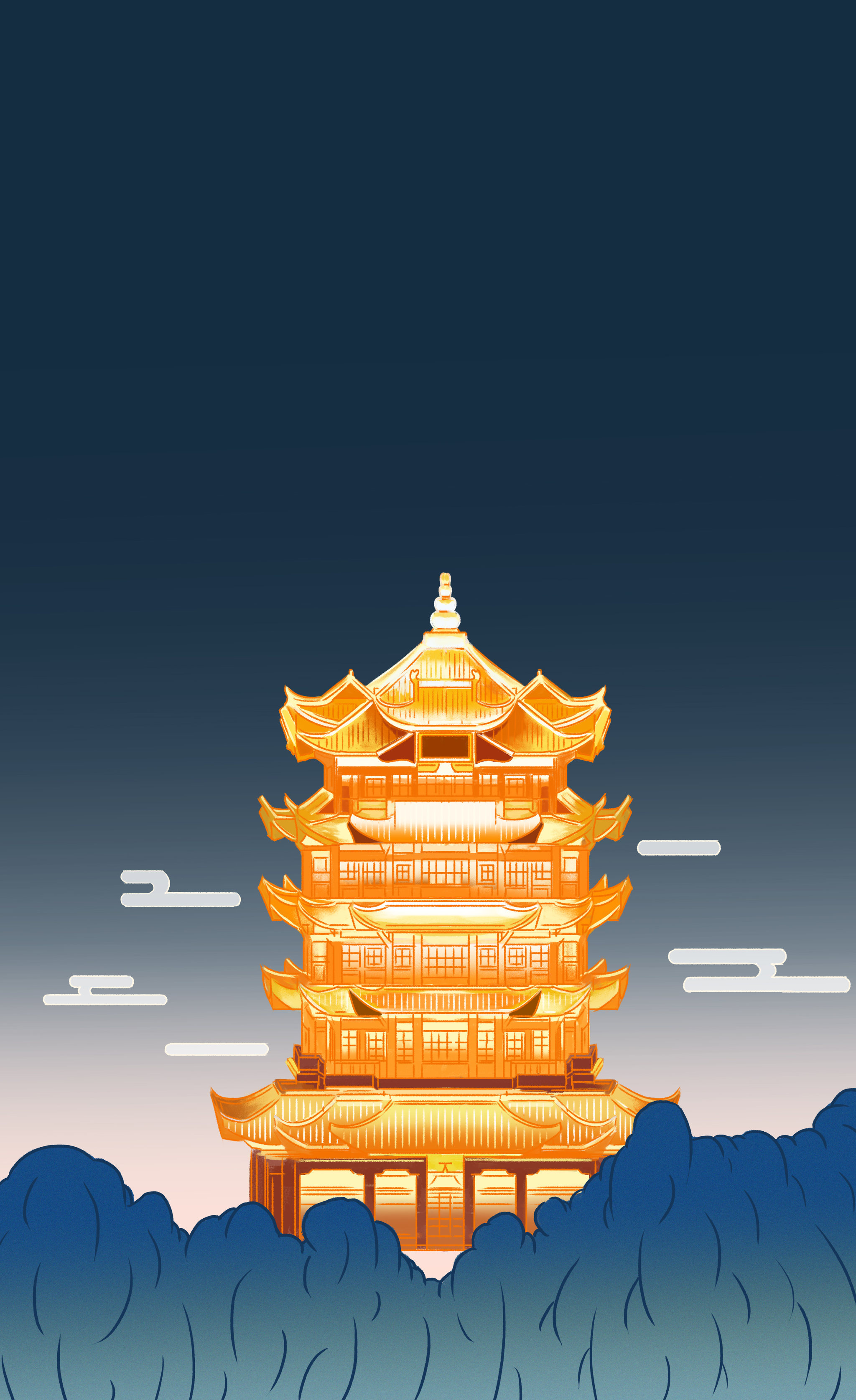 中国历史建筑古代亭台楼阁湖北武汉旅游景点黄鹤楼背景插画