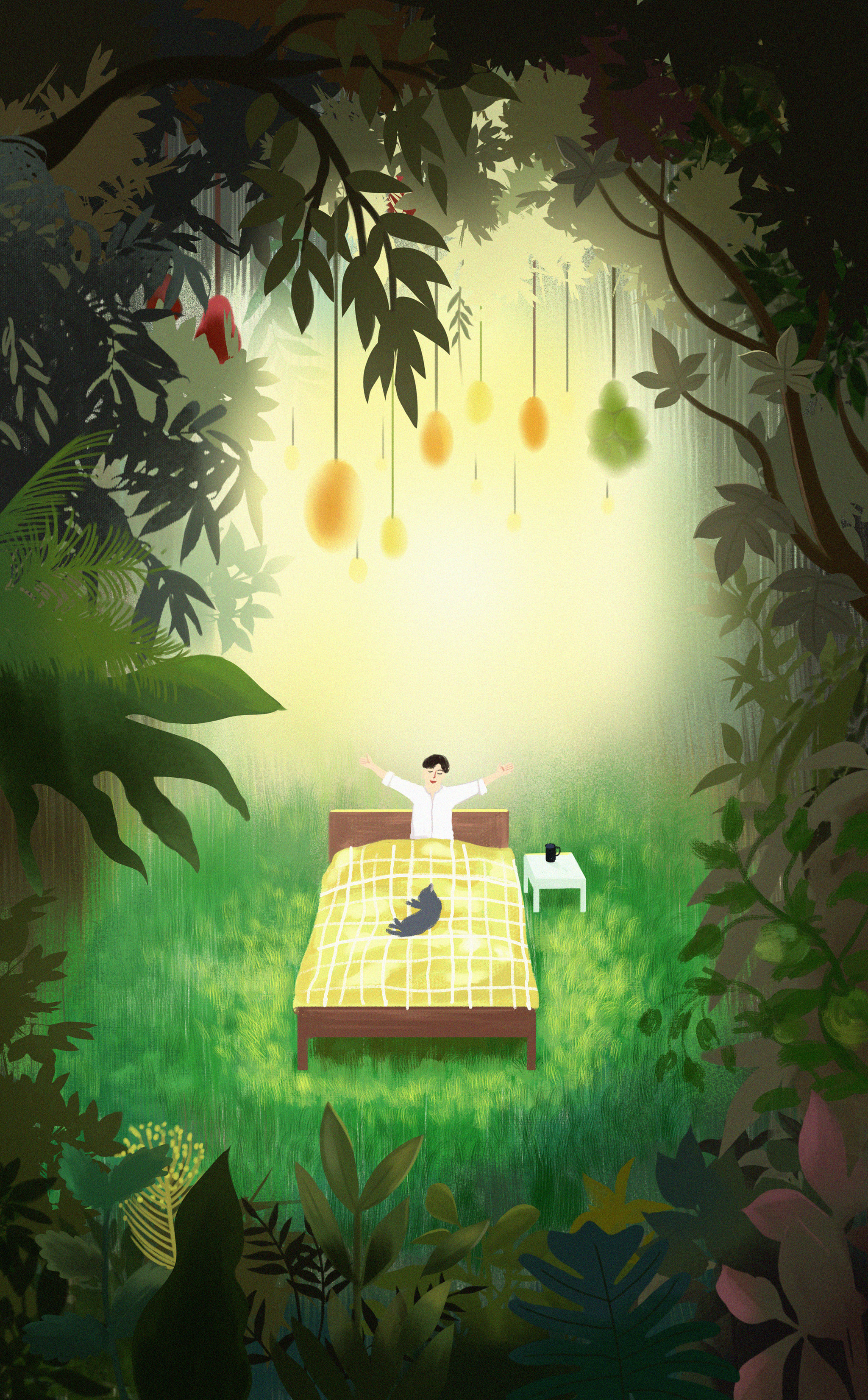 二十四节气夏天清晨早上睡醒立夏幻想插画