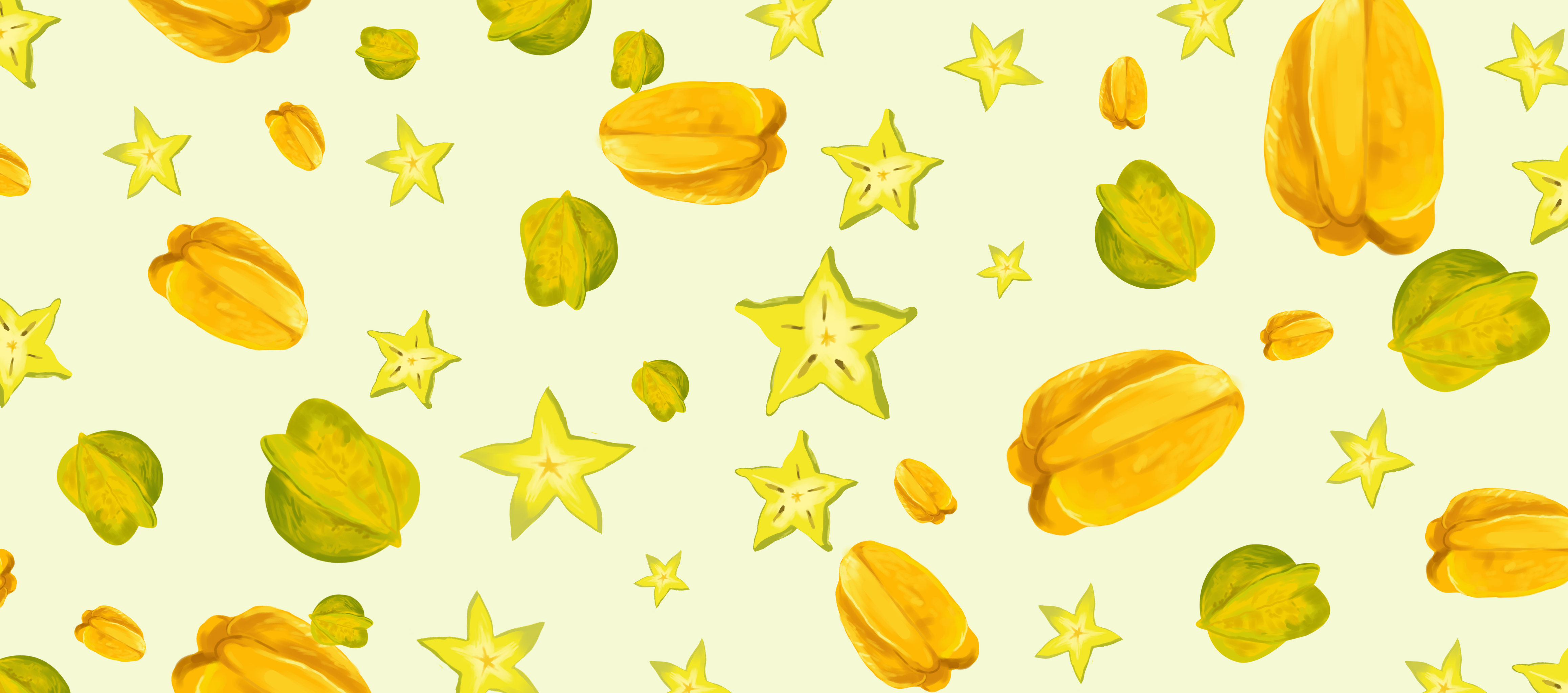 可爱小清新水果杨桃壁纸贴纸窗帘纹路纹理包装插画