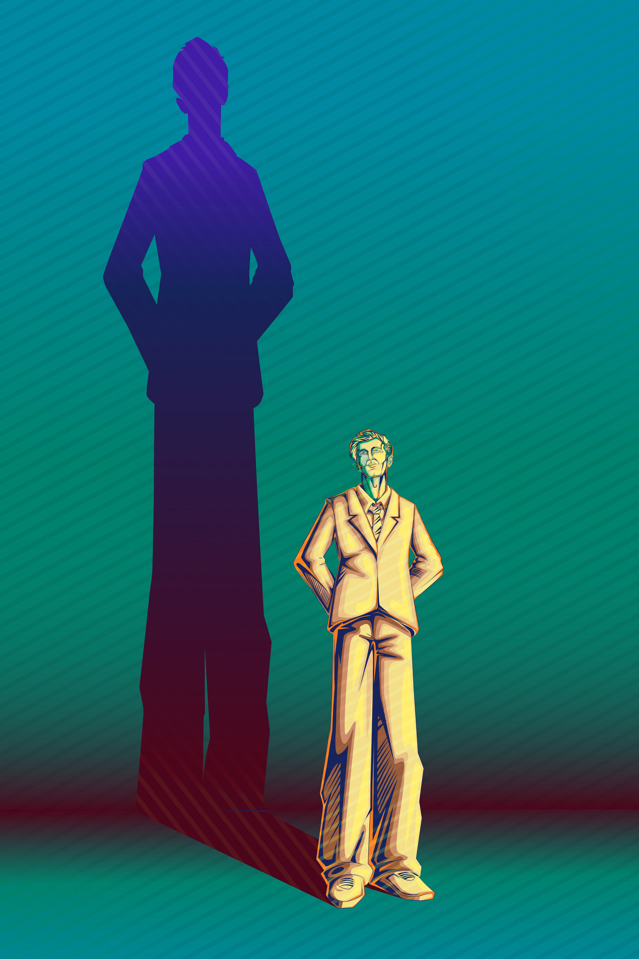 商人巨大的影子在墙上