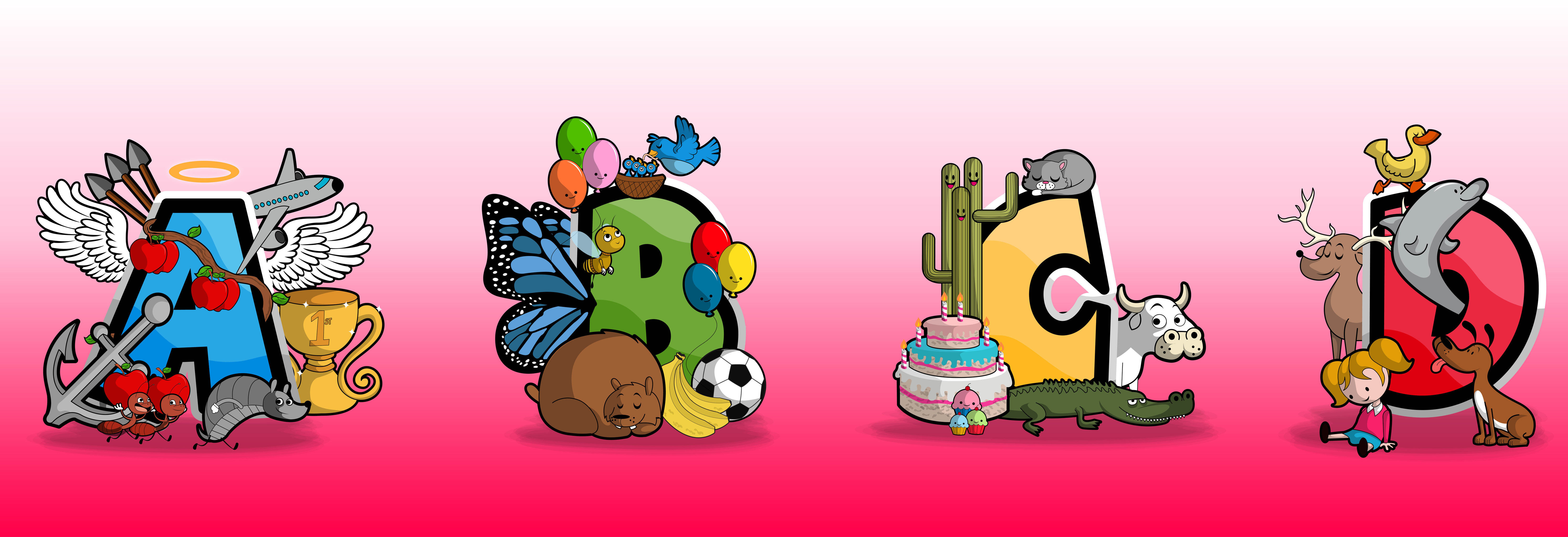 abcd在桃红色背景上