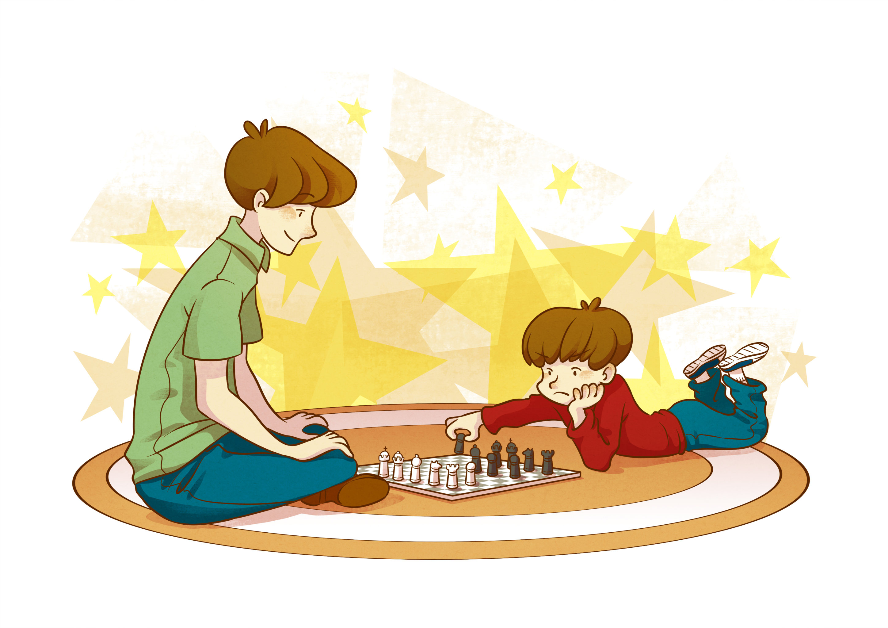 父亲和儿子正在下棋比赛