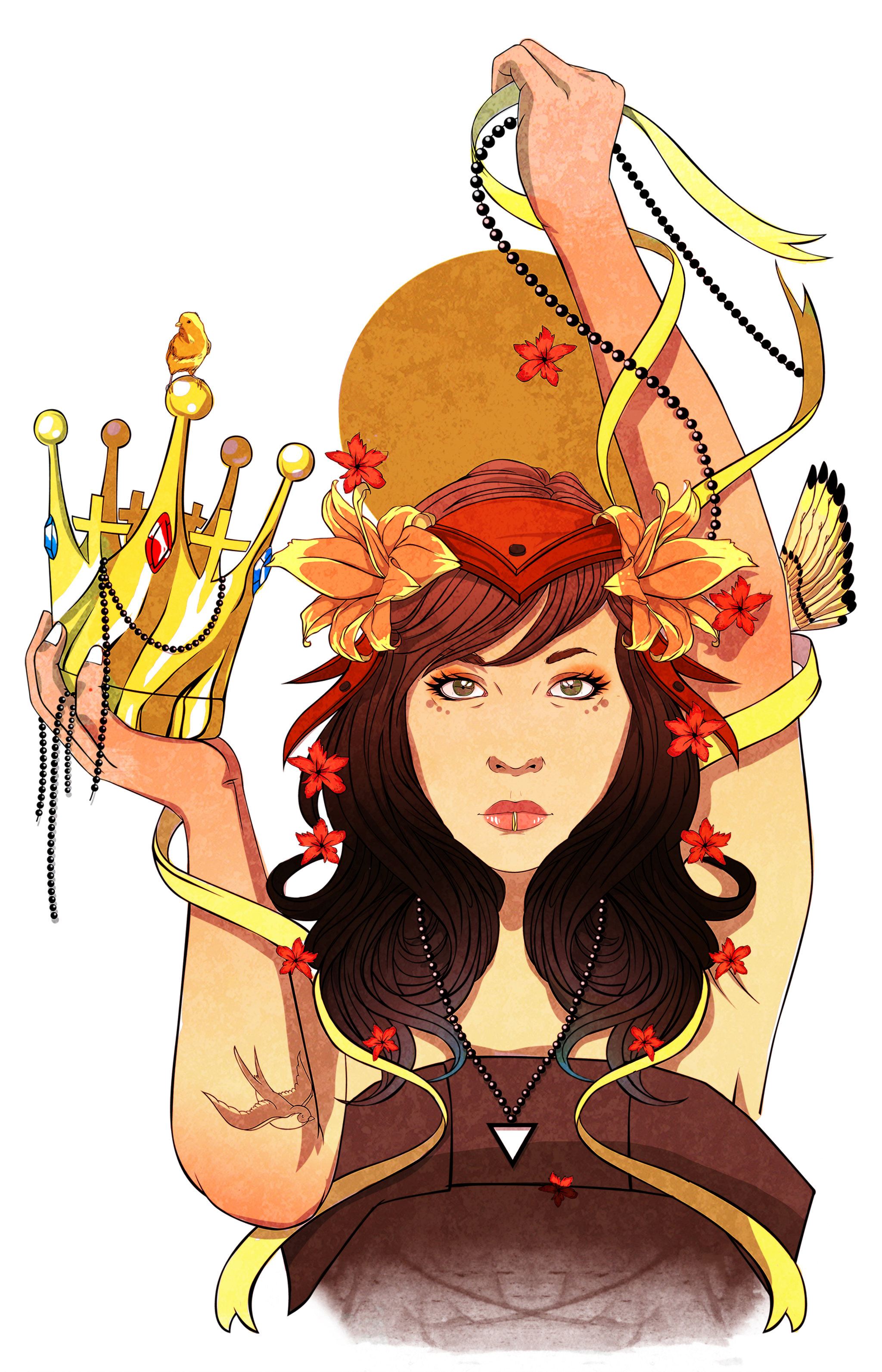 女人举手拿着皇冠在白色背景上