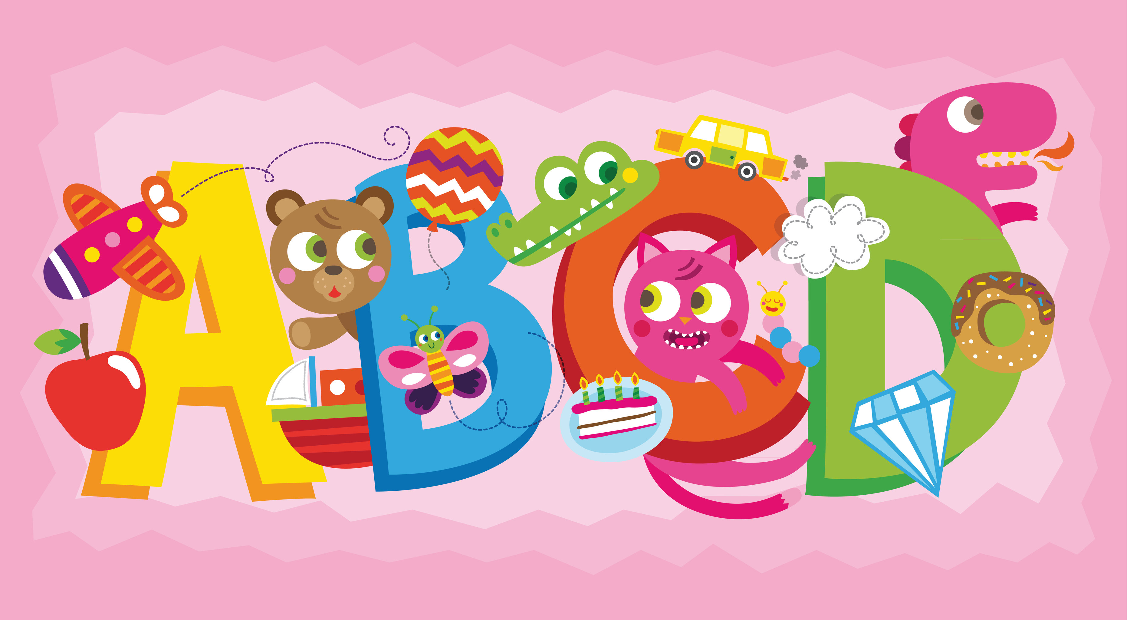 abcd在桃红色的背景上