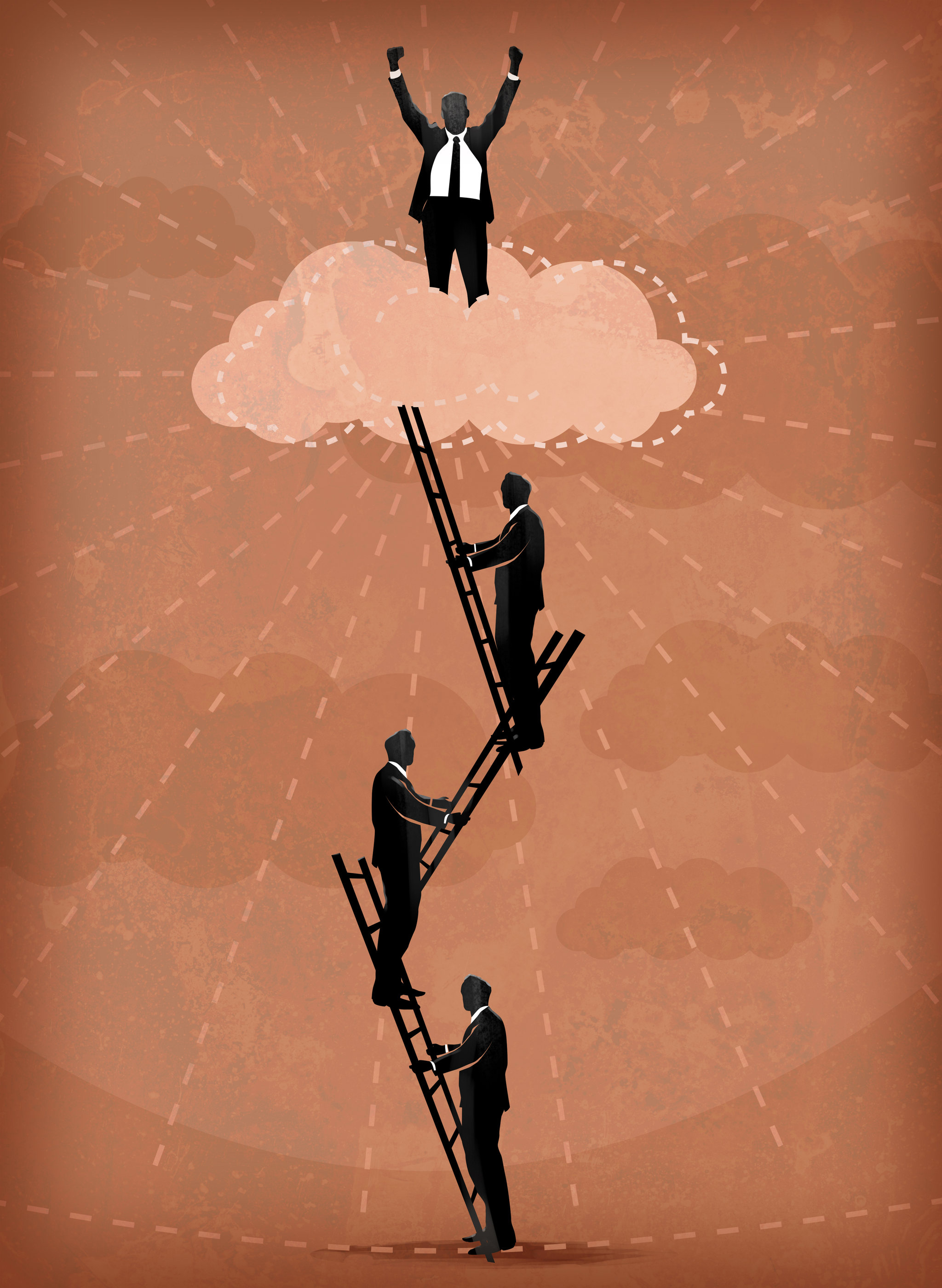 商人沿着梯子往上爬