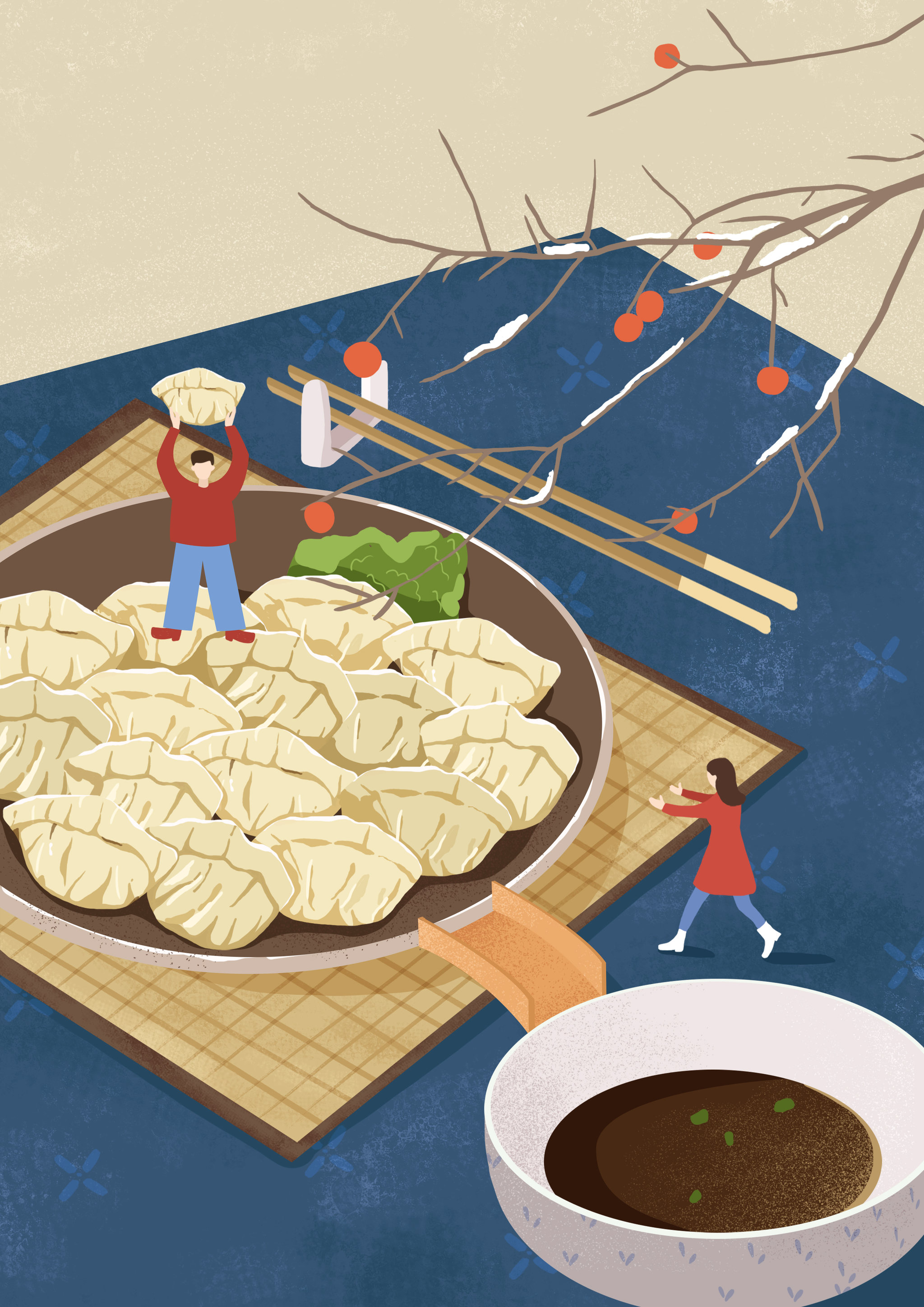 扁平冬至节气饺子插画