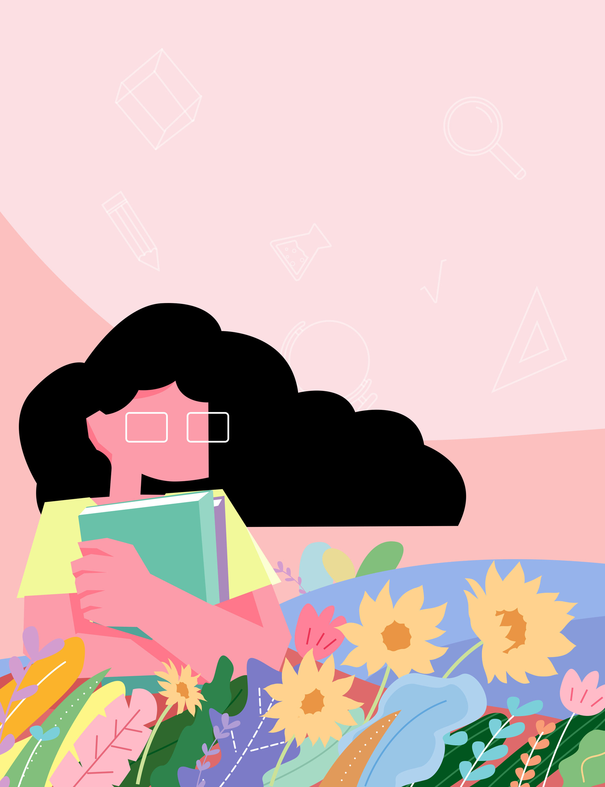 插画教师节粉色扁平卡通插图