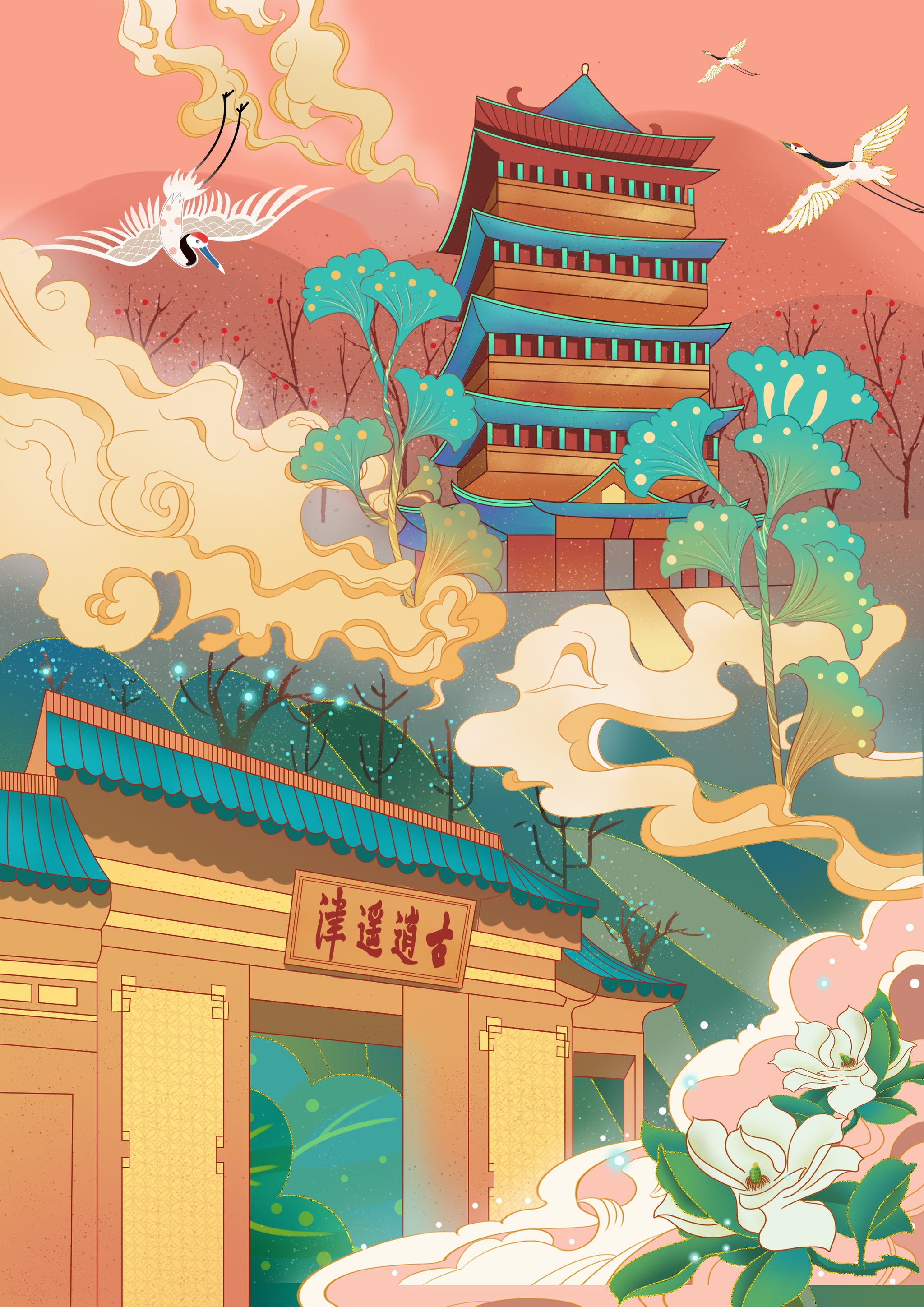 国风建筑插画 - 画楼依 - 原创作品 - 视觉中国(爱视觉)