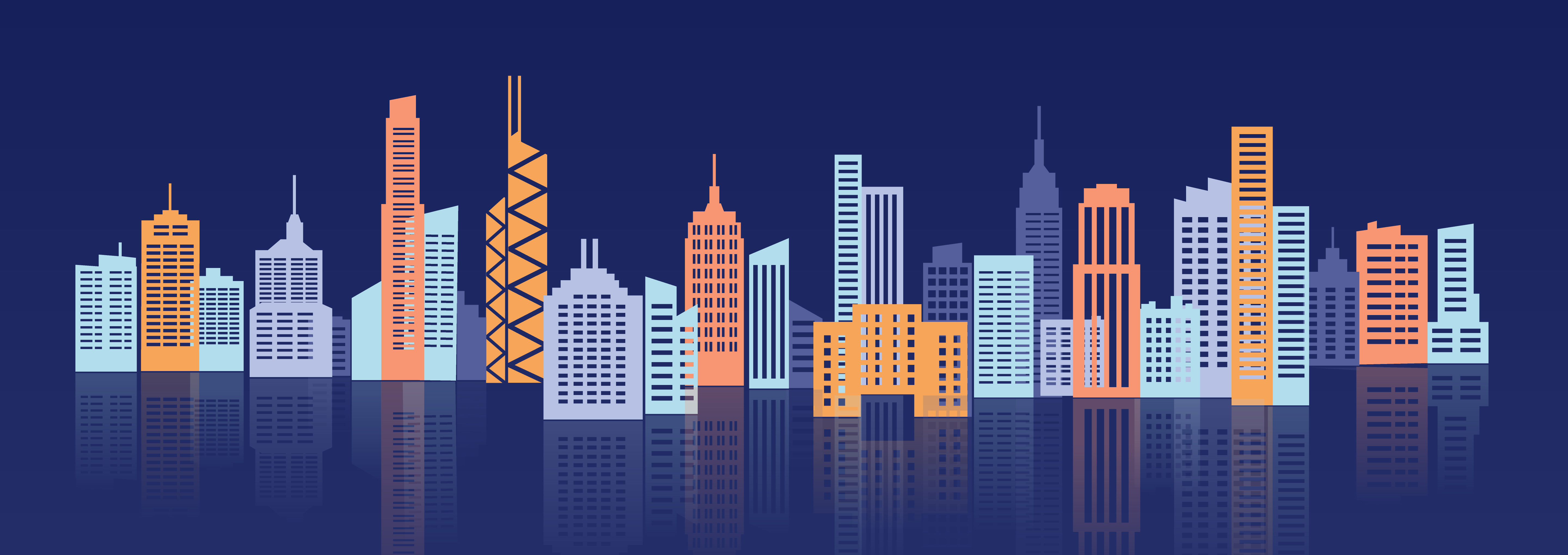 深蓝背景城市建筑矢量元素插图 - 琴子插画 - 原创作品 - 视觉中国