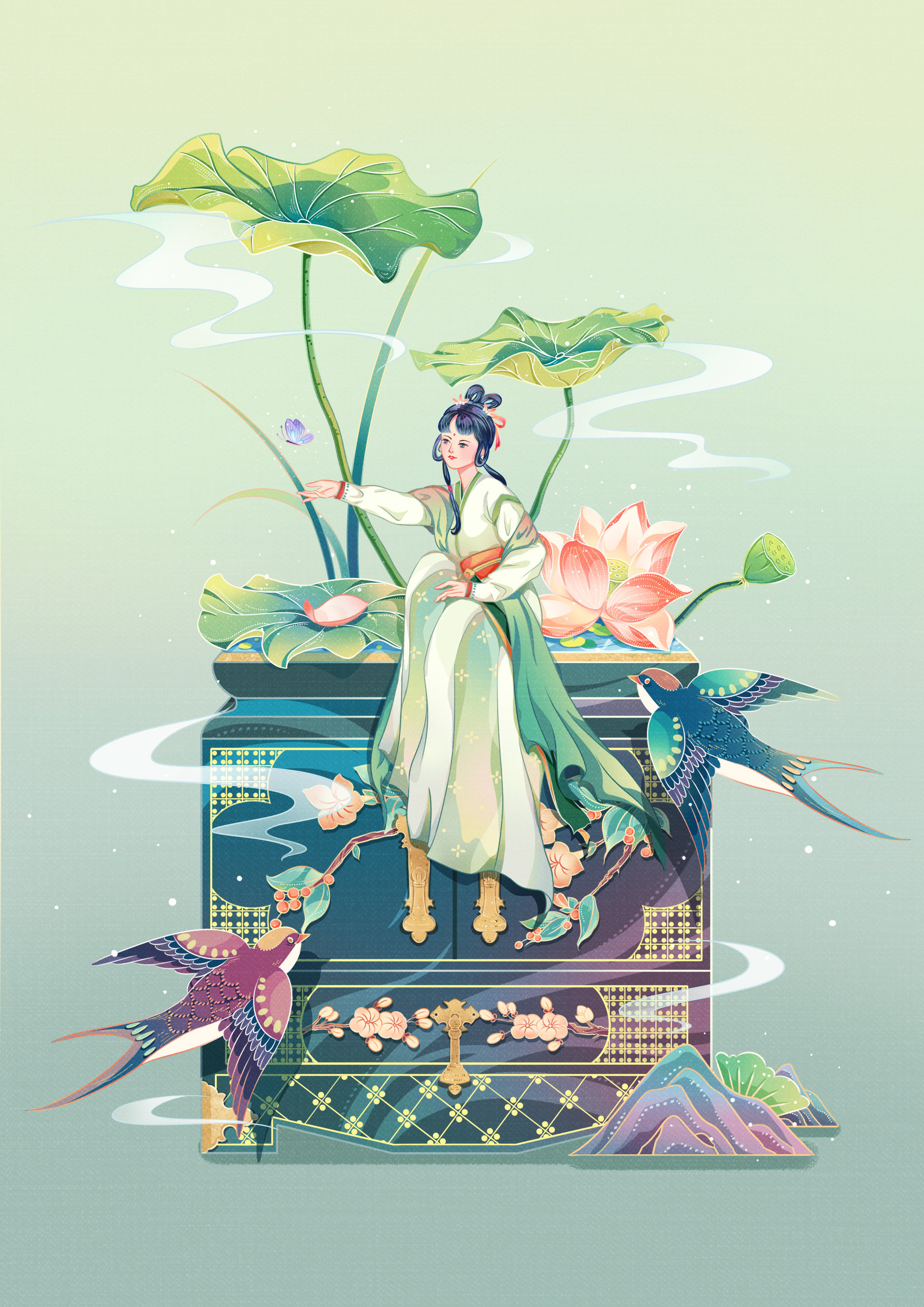 夏季国潮风插画