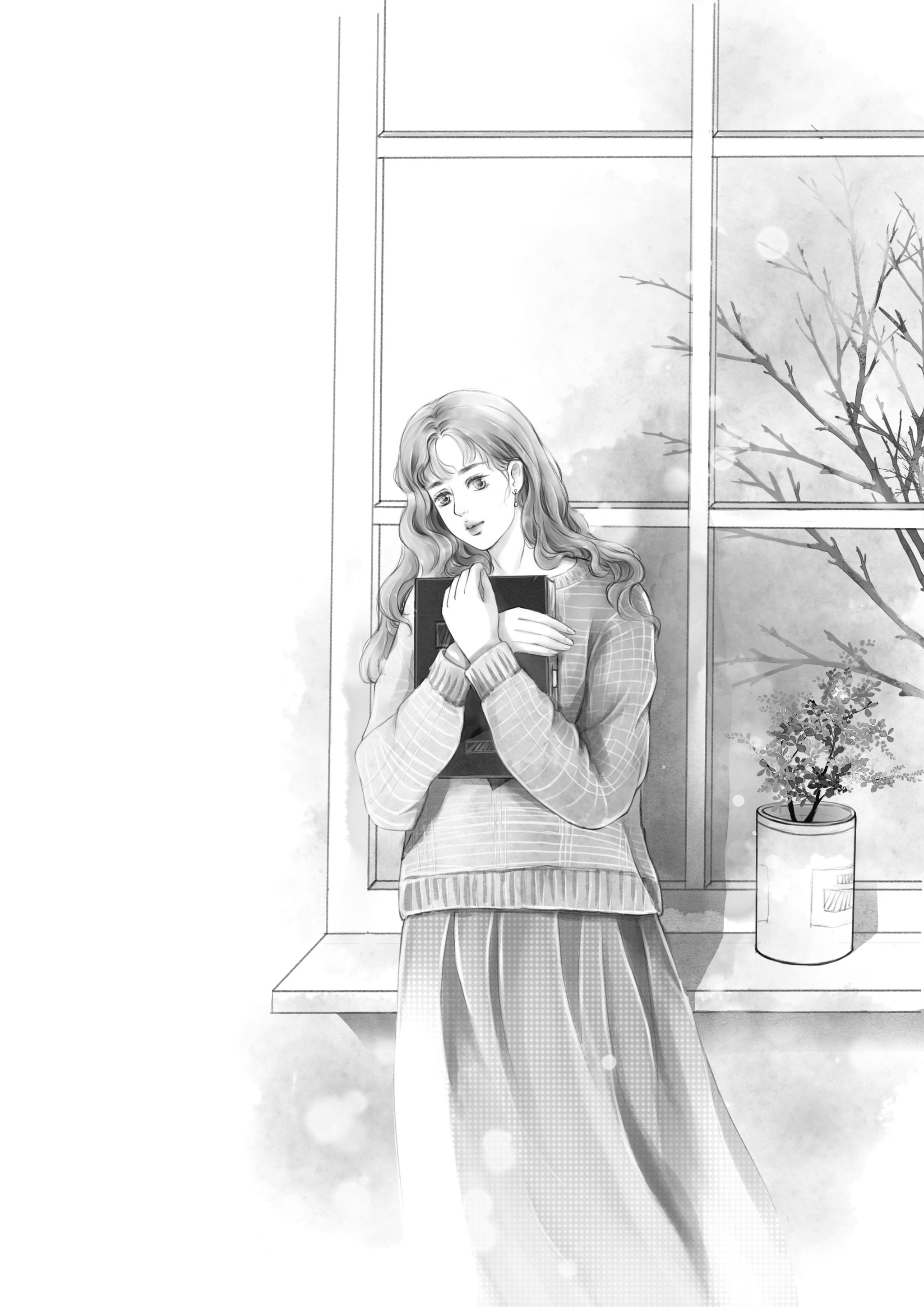 黑白青春少女插画