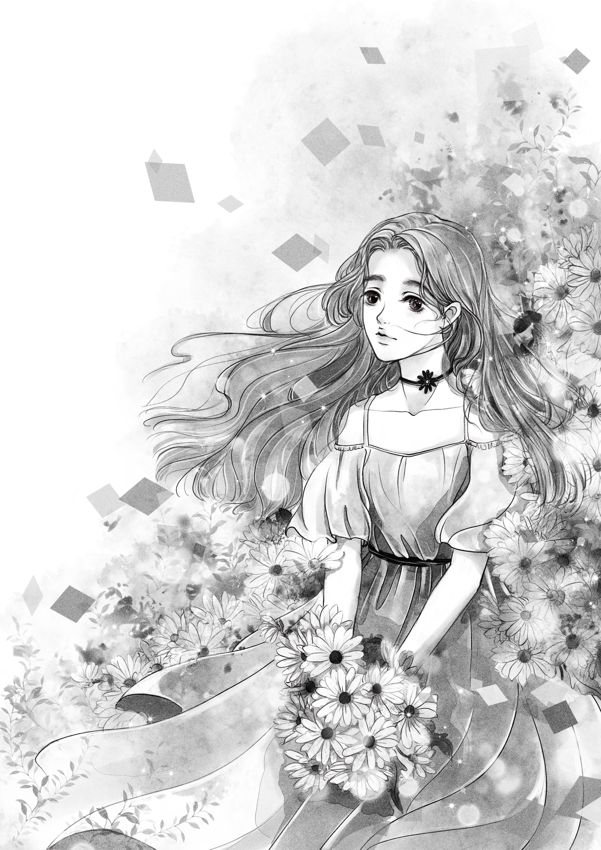 黑白青春少女插画