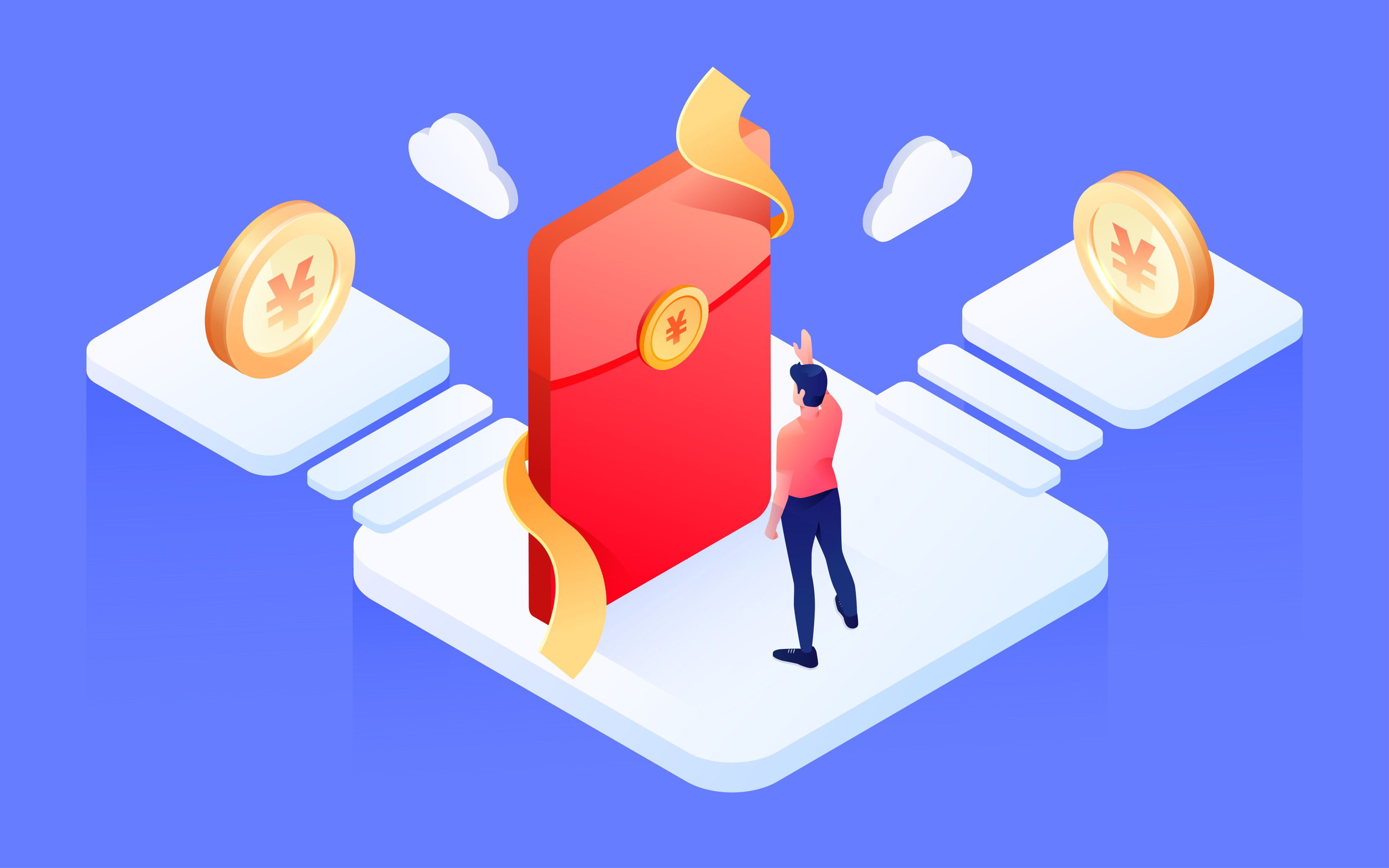 卡通金融理财商务节日活动红包矢量插画素材