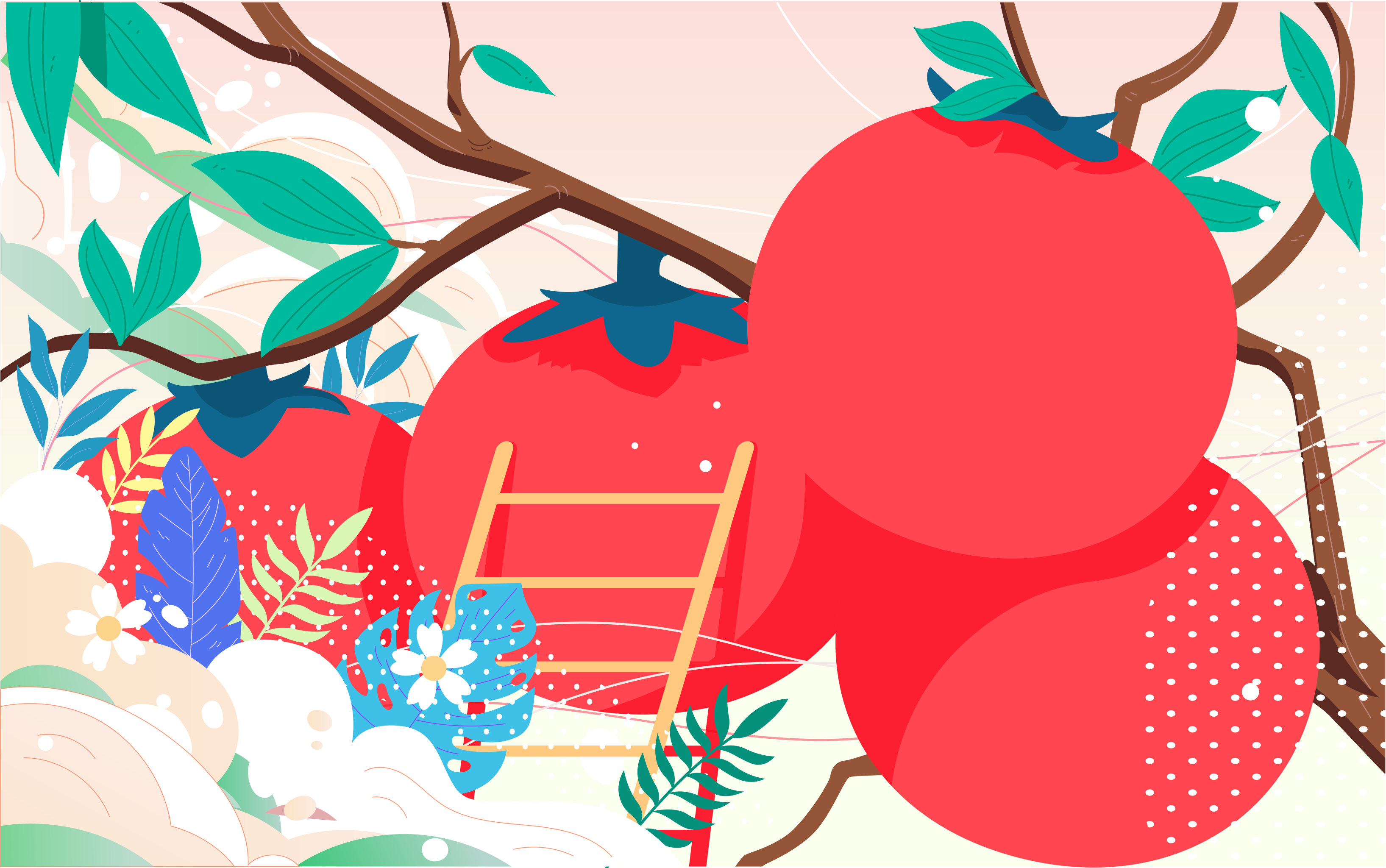 秋天人物收获柿子海报秋季果园农场果实插画