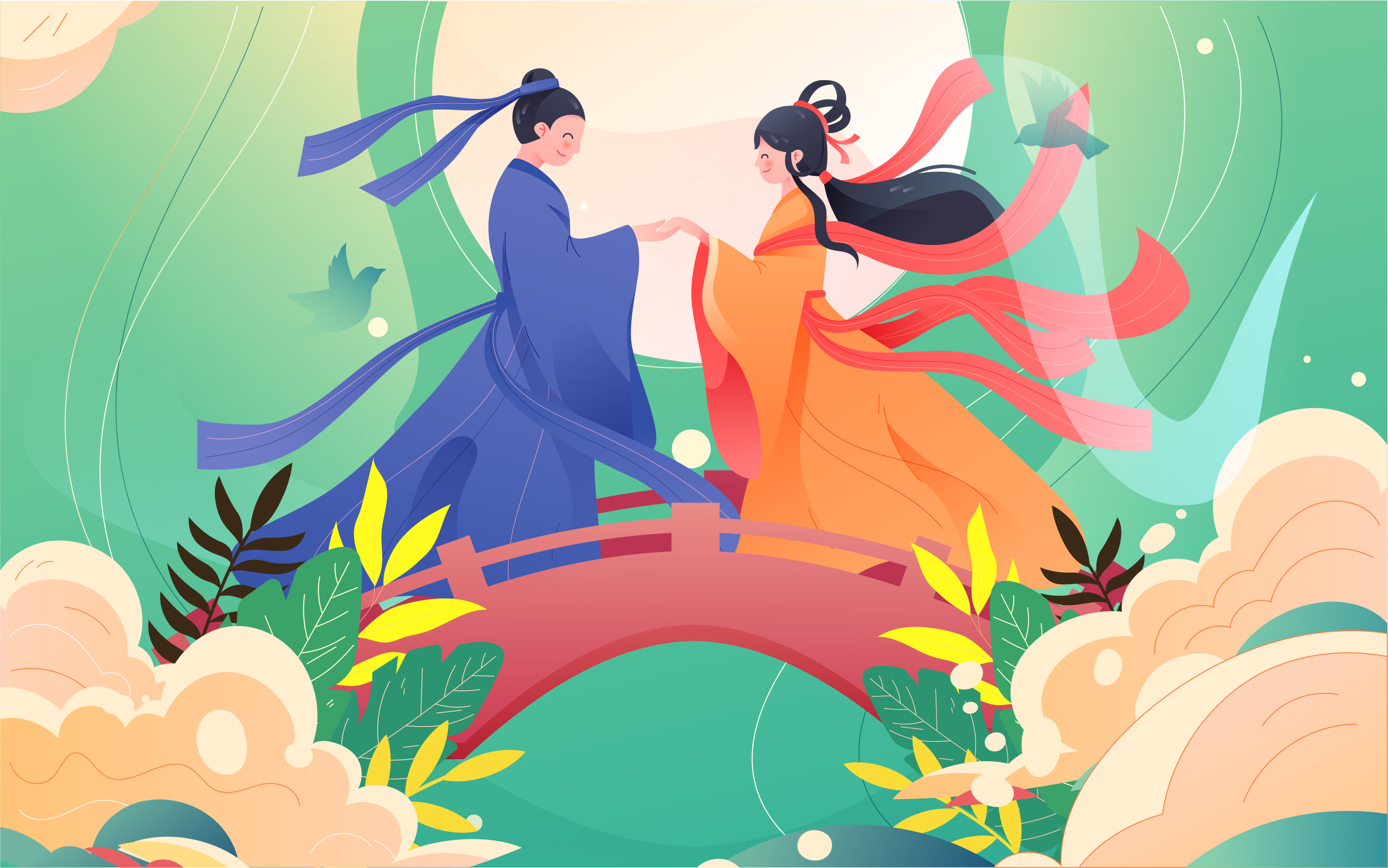 七夕情人节情侣牛郎织女中国风海报活动素材