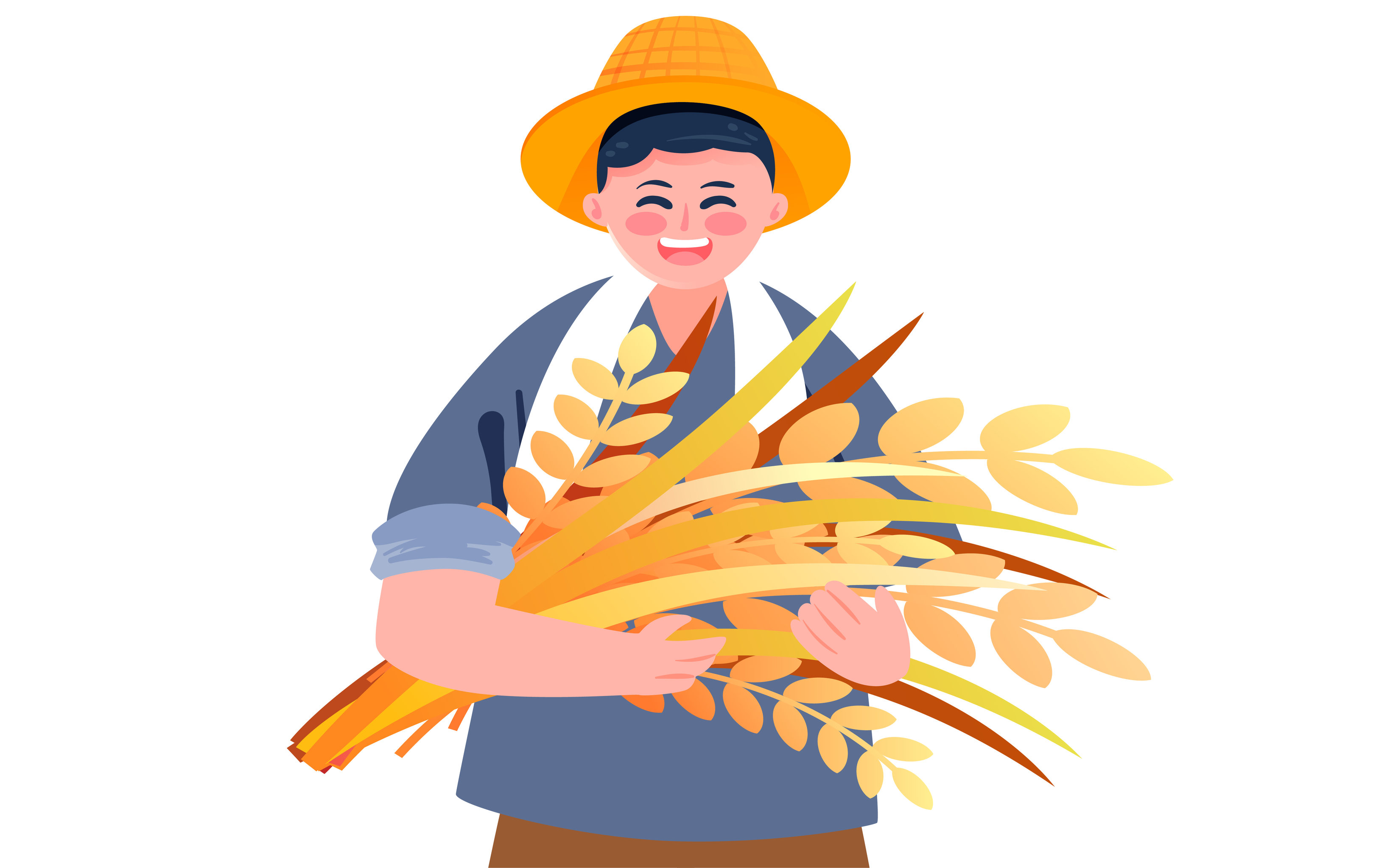 秋天粮食丰收插画农场农民收获农作物海报