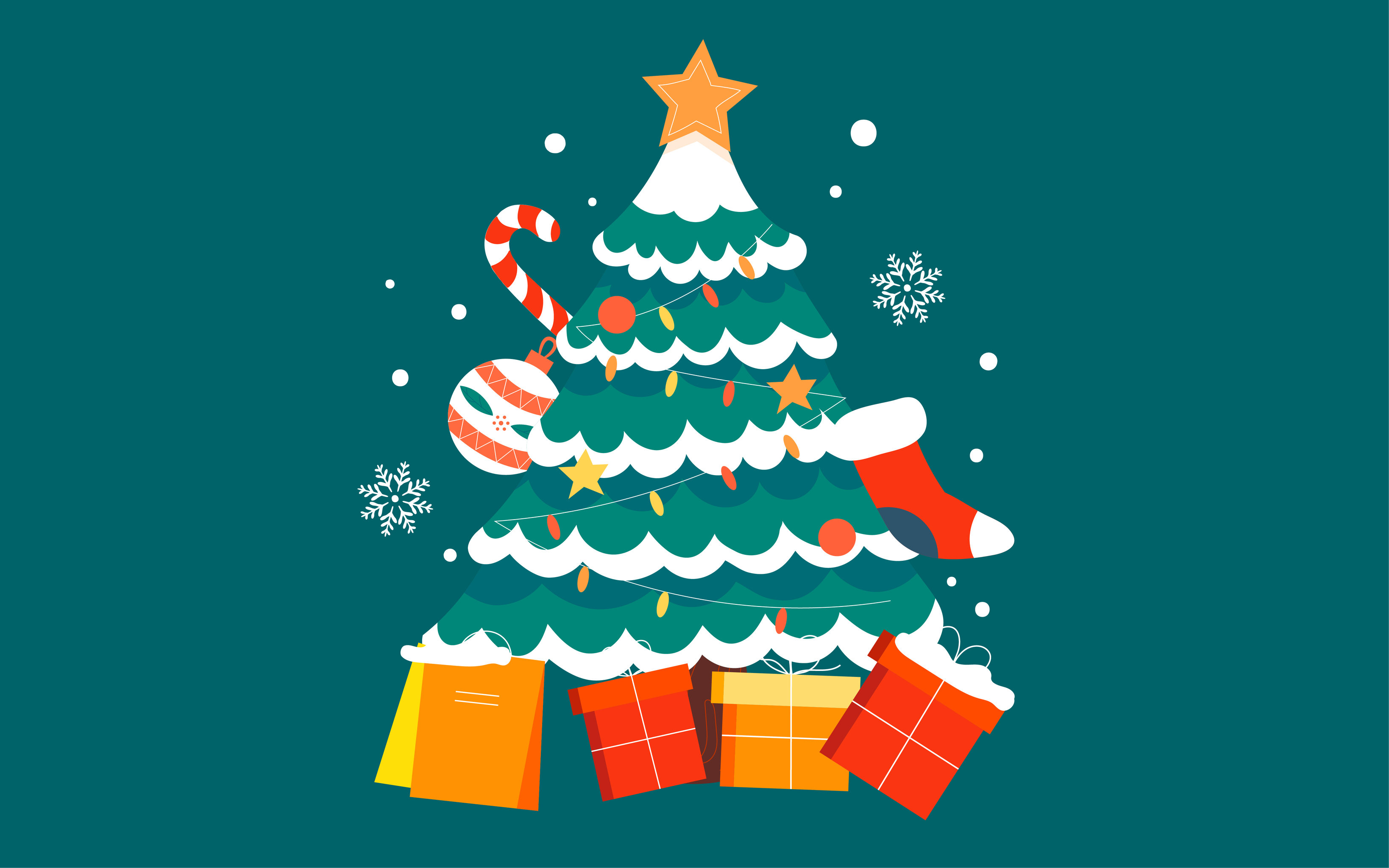 圣诞节信封礼物节日插画冬天圣诞树背景海报