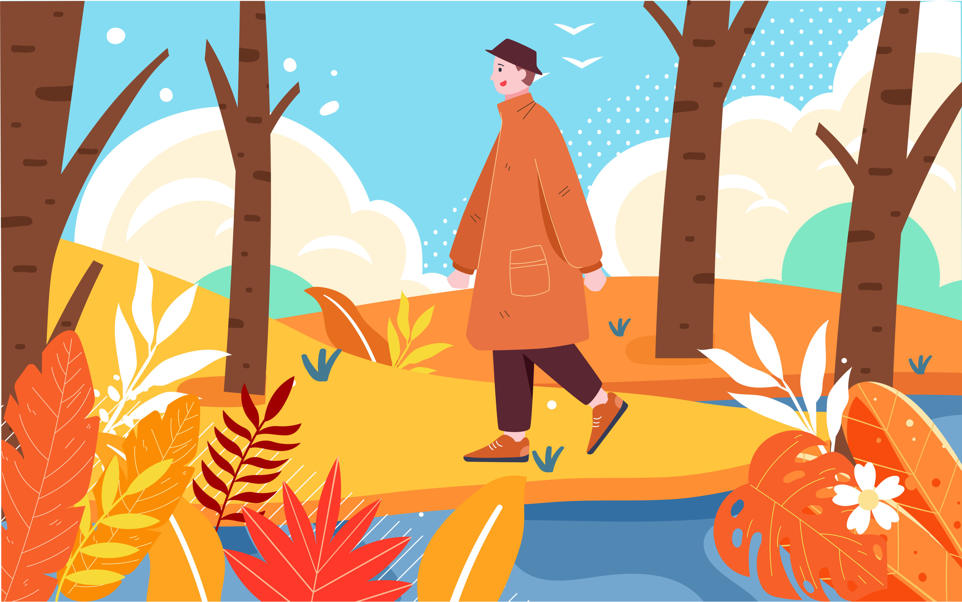 人物秋游秋季出游海报秋分节气旅行爬山插画
