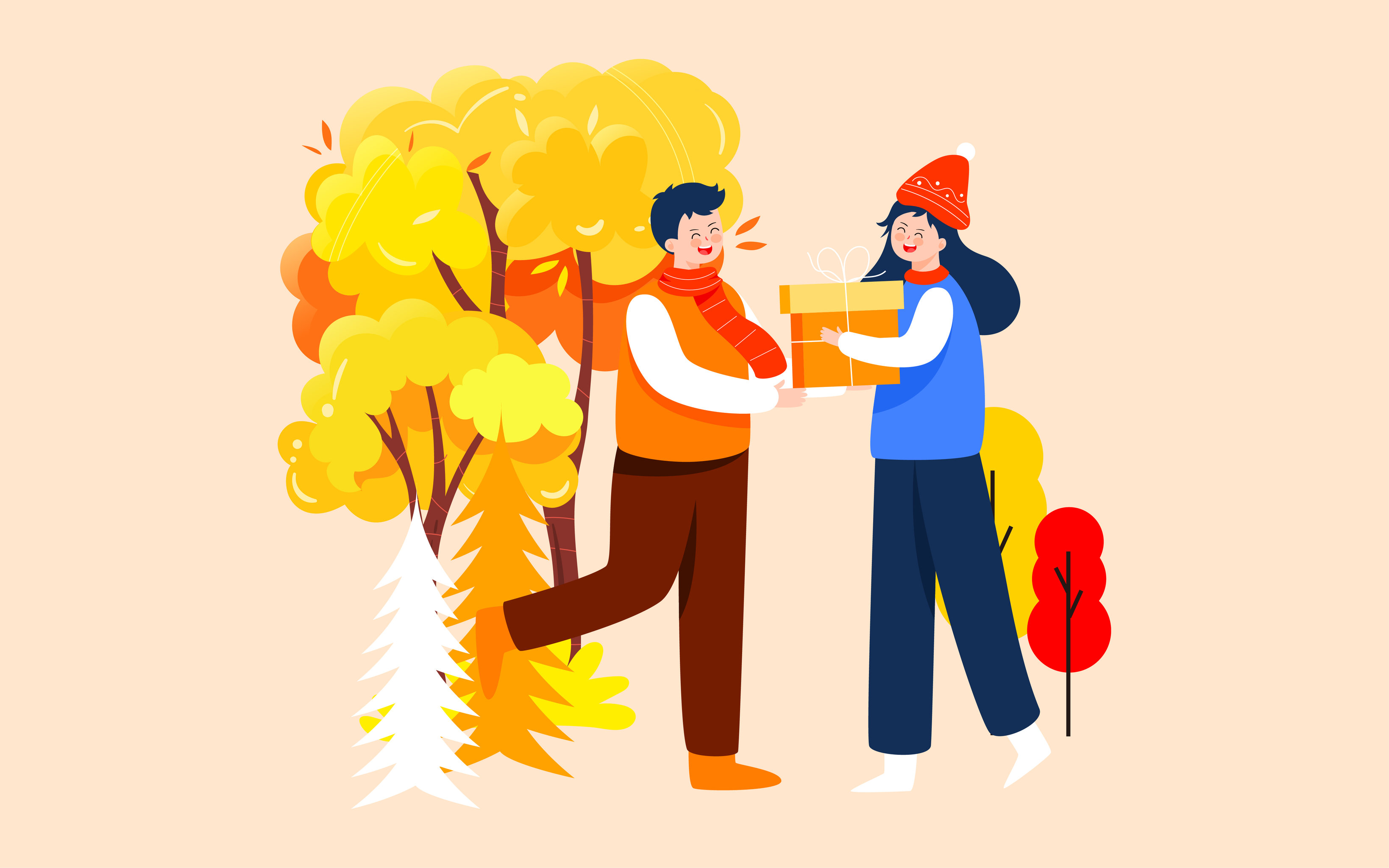 秋天情侣人物户外活动插画秋季旅行郊游海报