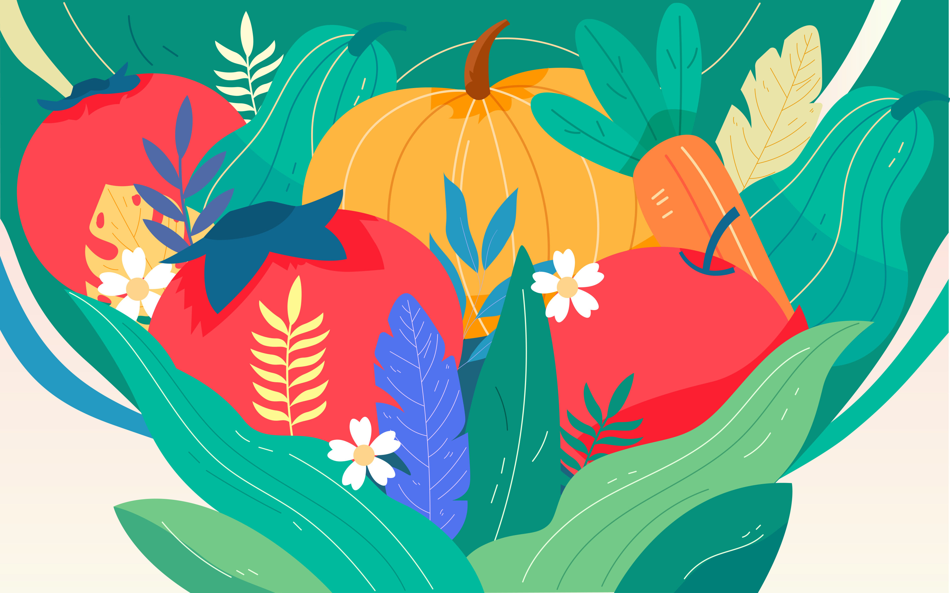 秋天人物收获柿子海报秋季果园农场果实插画