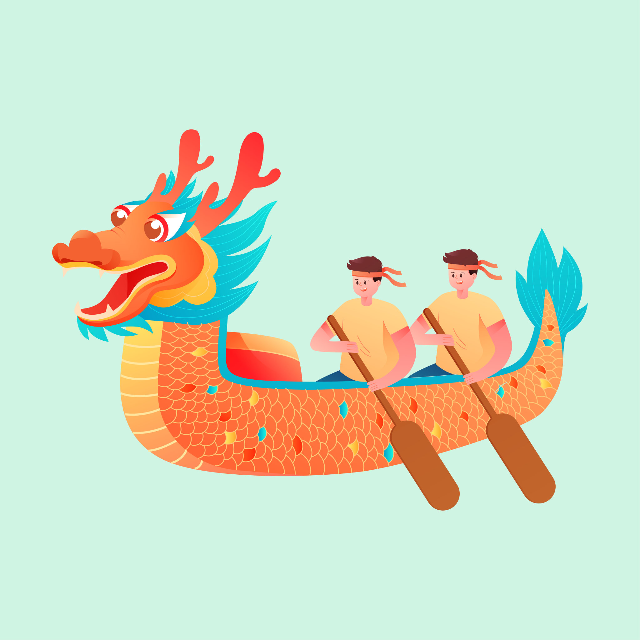 卡通端午节划龙舟传统节日国潮矢量插画素材