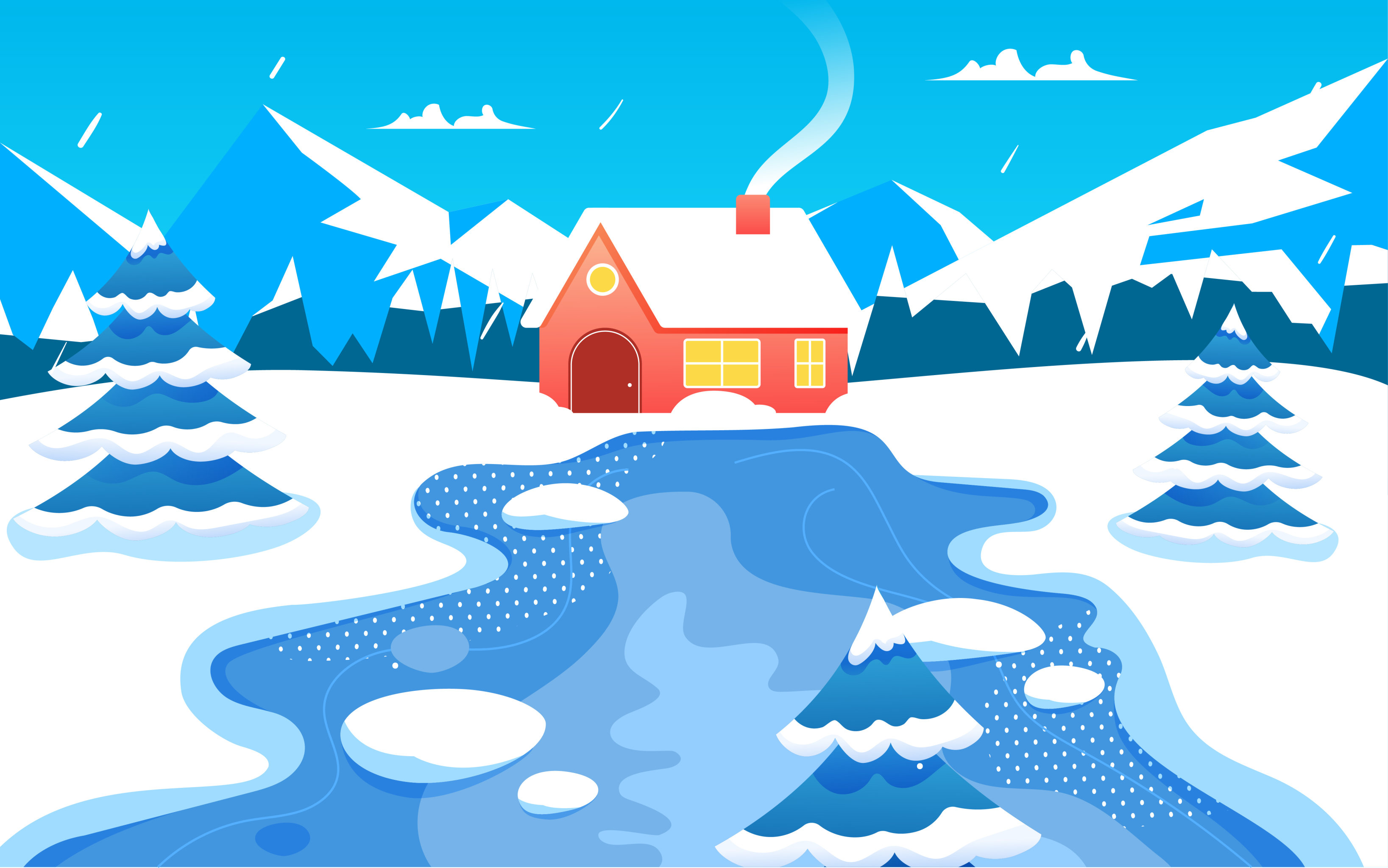 大雪节气插画冬季下雪雪景自然户外湖面海报