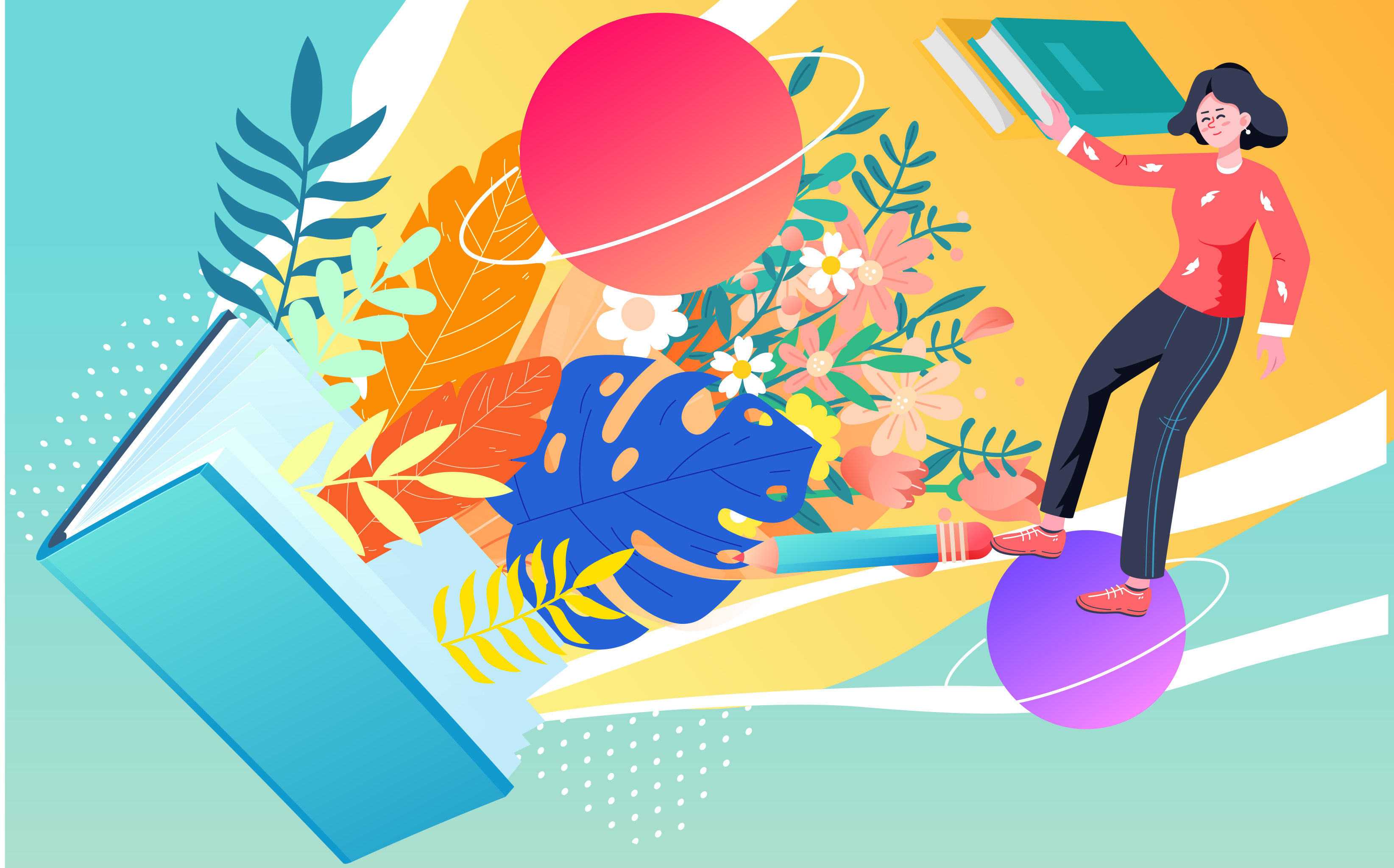 开学季海报教师节人物阅读在线教育创意插画