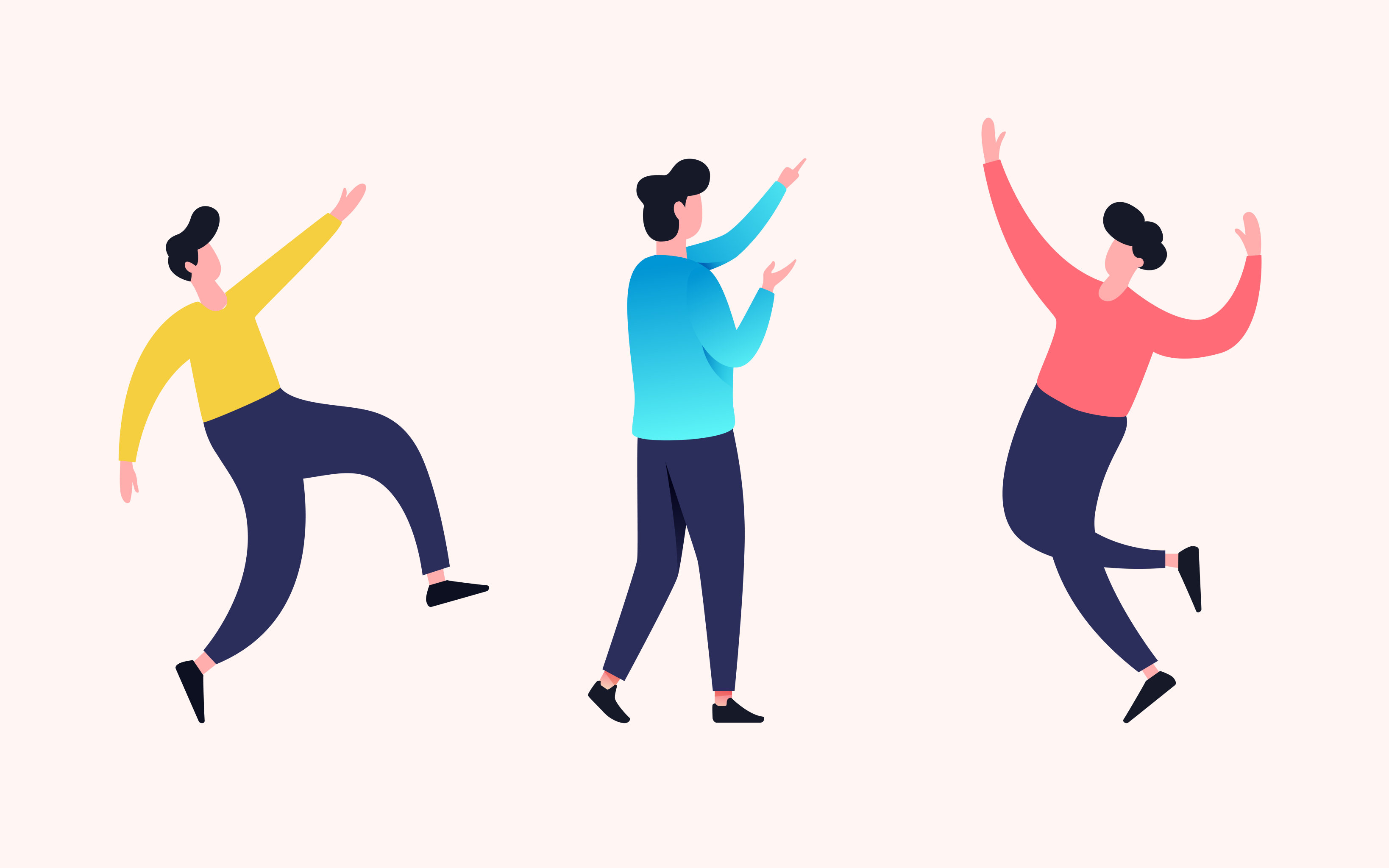 卡通人物动态姿势团队庆祝喜悦幸福矢量插画