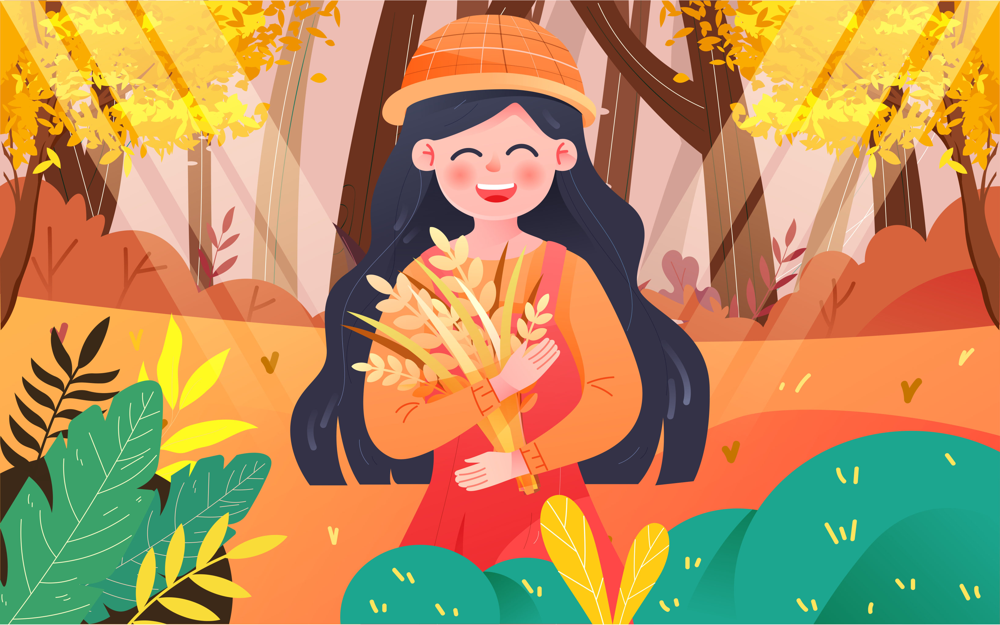 立秋节气海报秋天季节森林树林美景风景插画