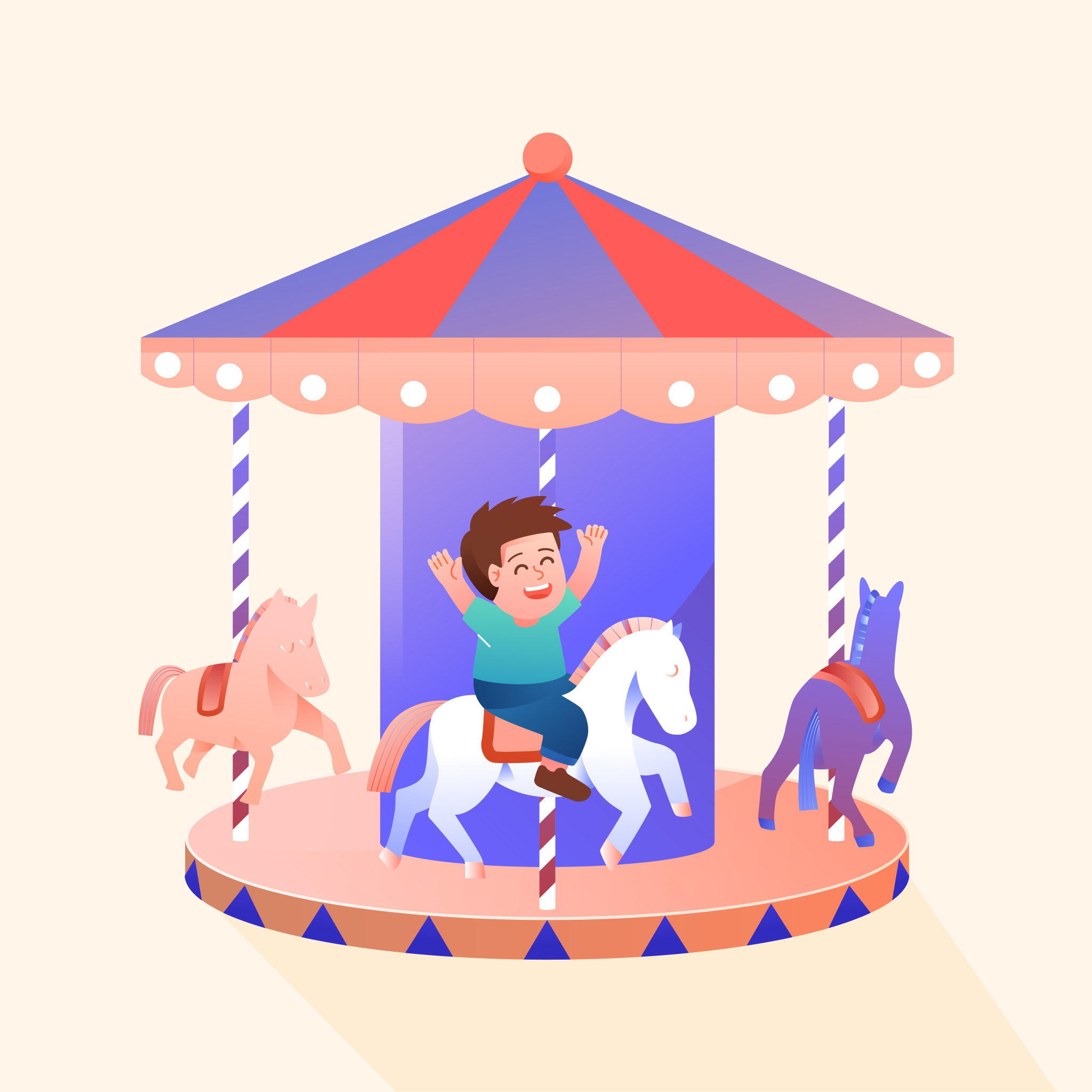 卡通夏天夏令营六一儿童节旋转木马矢量插画