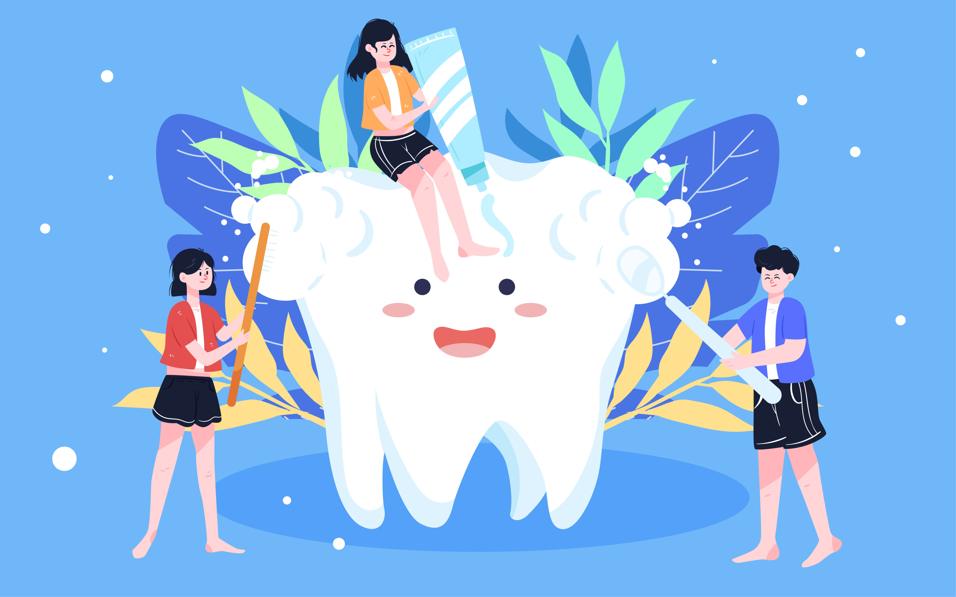 国际爱牙日刷牙插画牙齿健康口腔清洁海报 - 熊伍_ - 原创作品 - 视觉