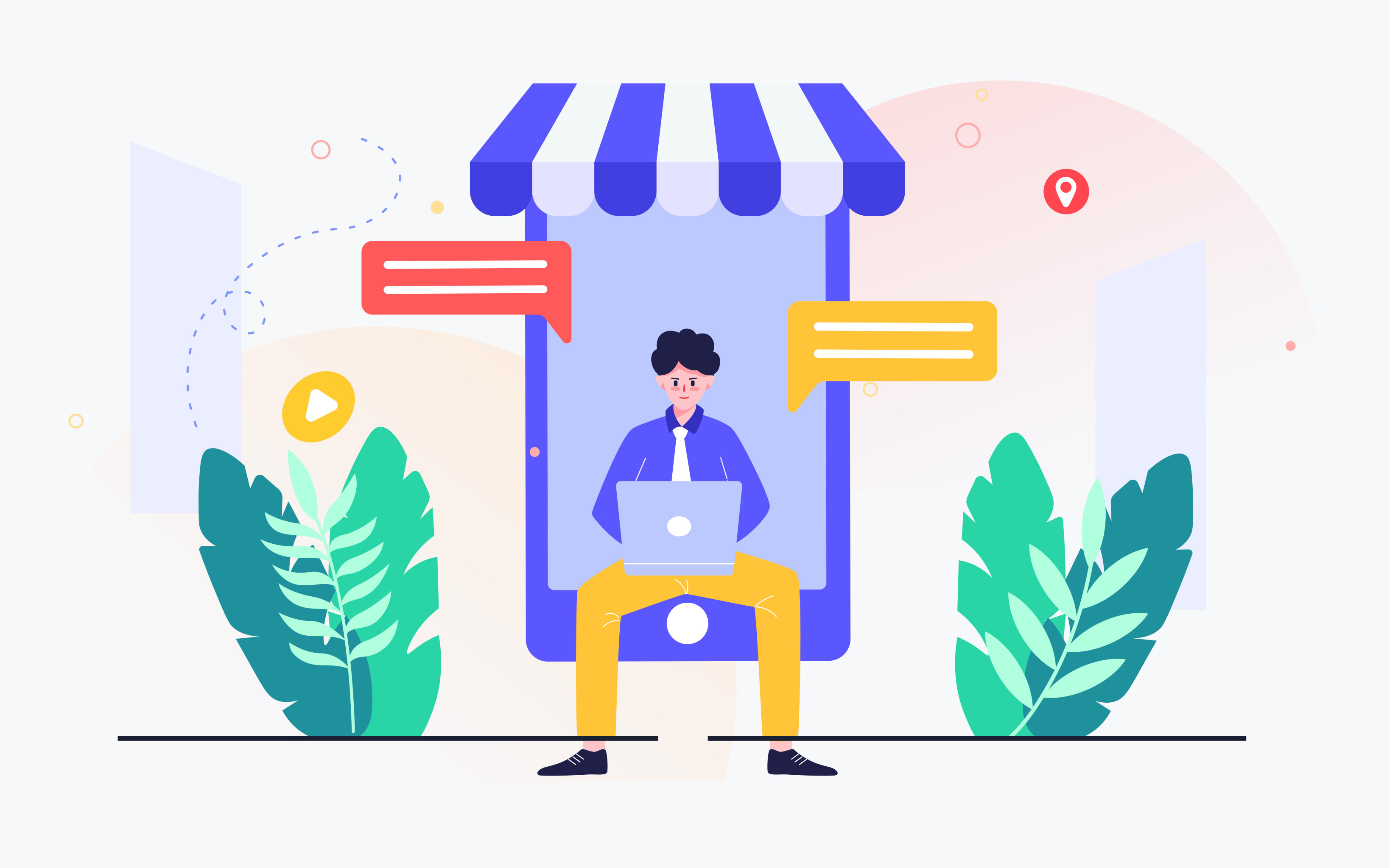 网上购物移动支付插画人物网购促销活动海报