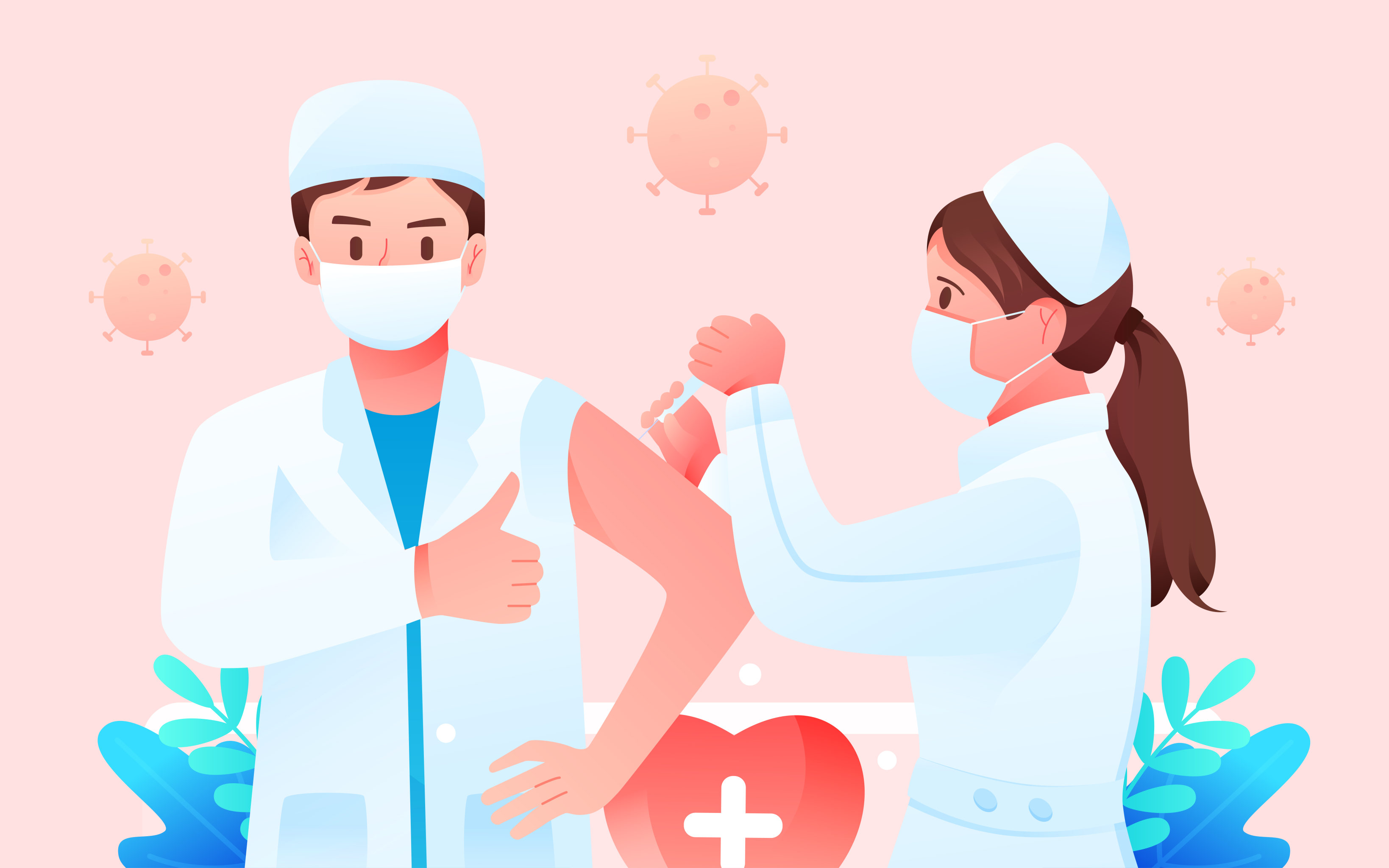 医生疫情接种新冠疫苗保障医疗健康矢量插图