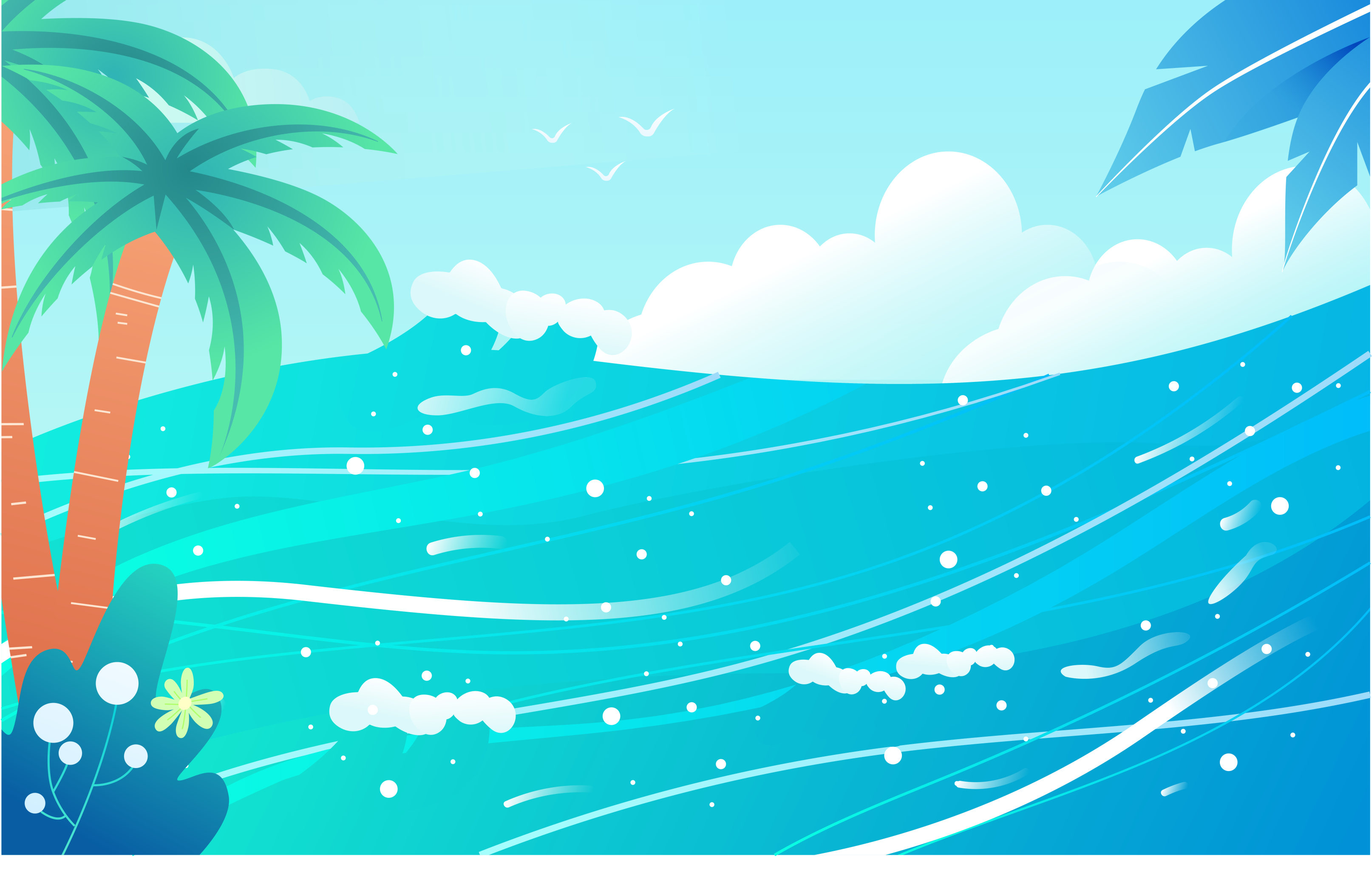 卡通夏季出游夏天海边度假旅游节气矢量插画