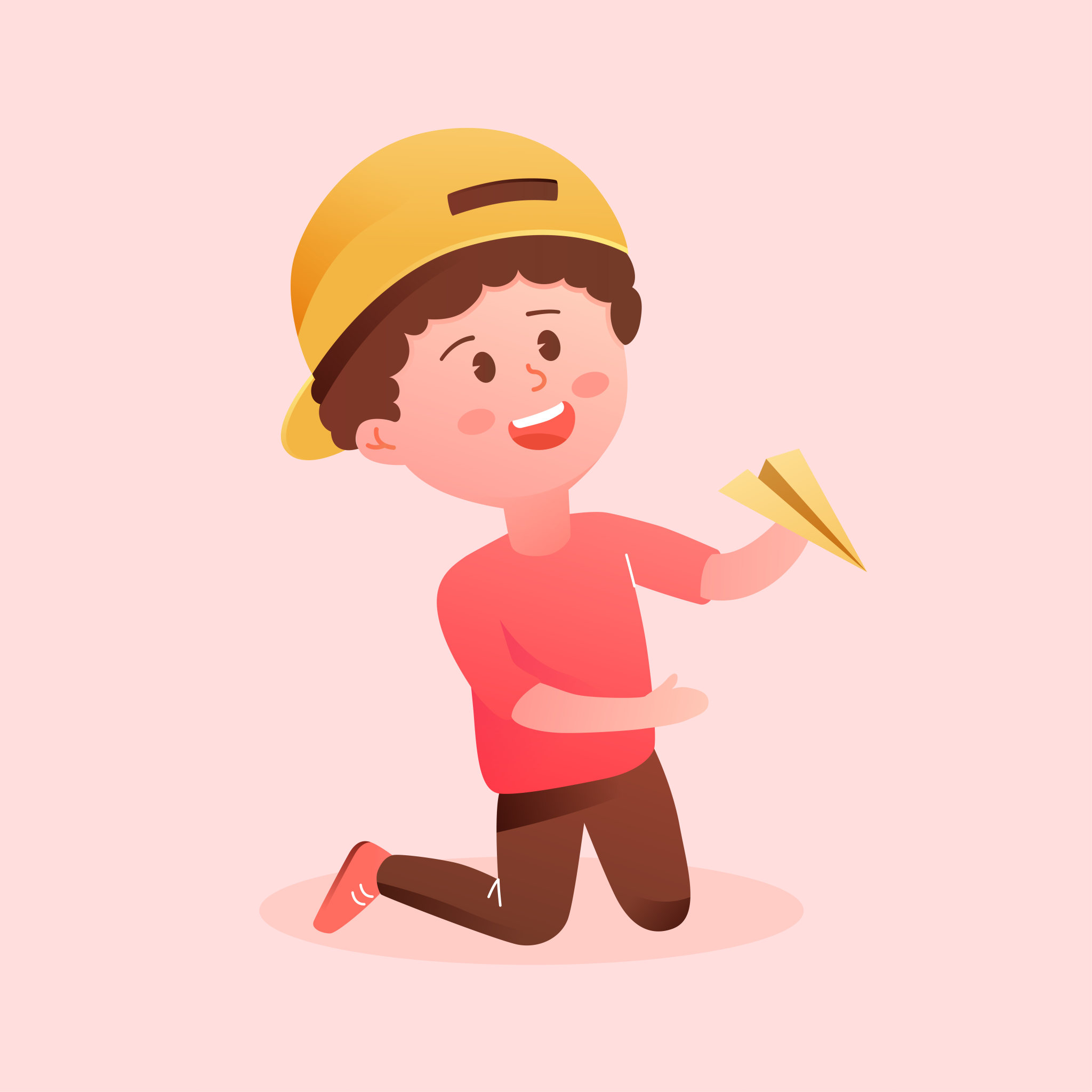 卡通夏天夏令营六一儿童节男孩玩耍矢量插画