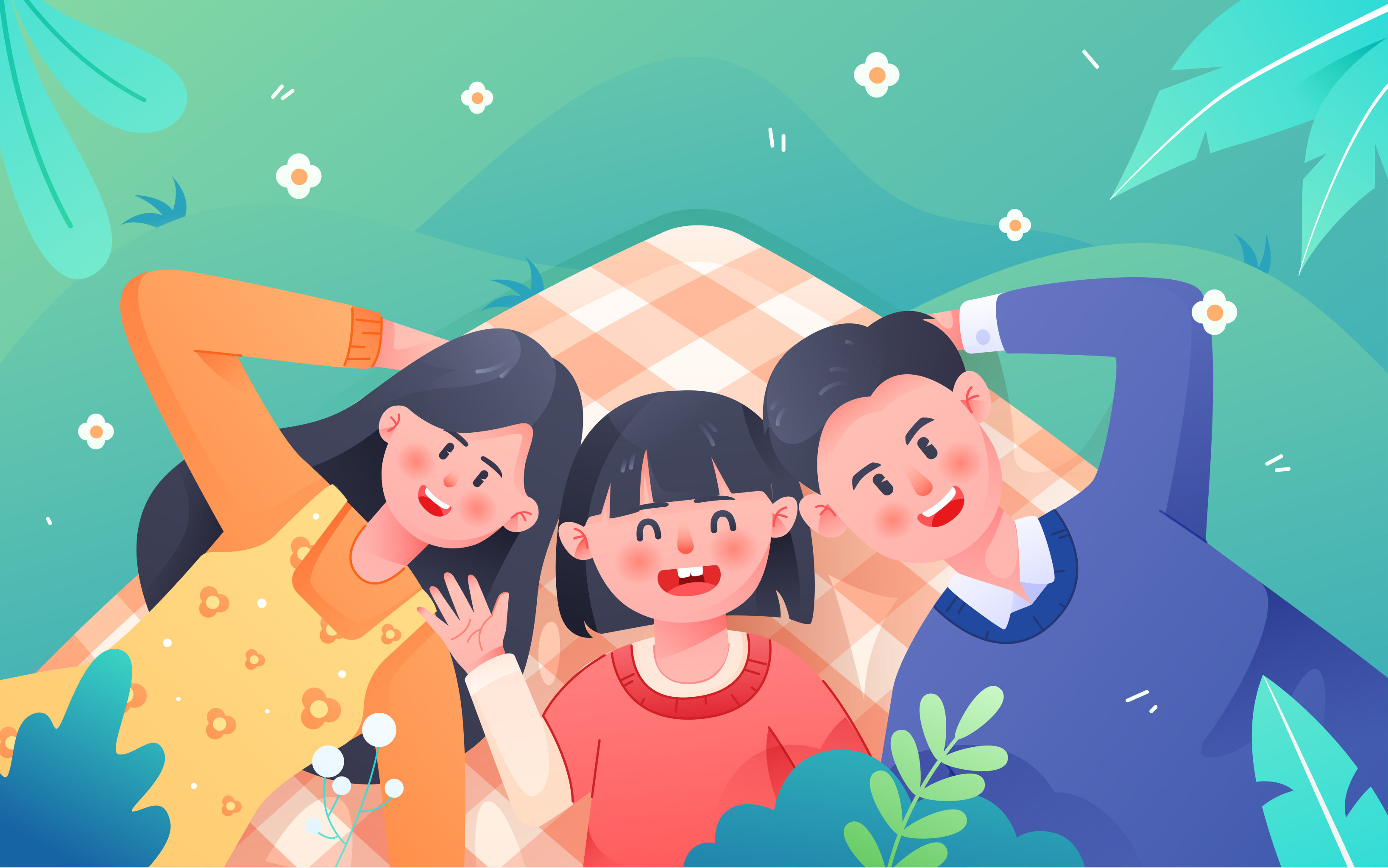 卡通一家人父母家庭医疗健康保险矢量插画