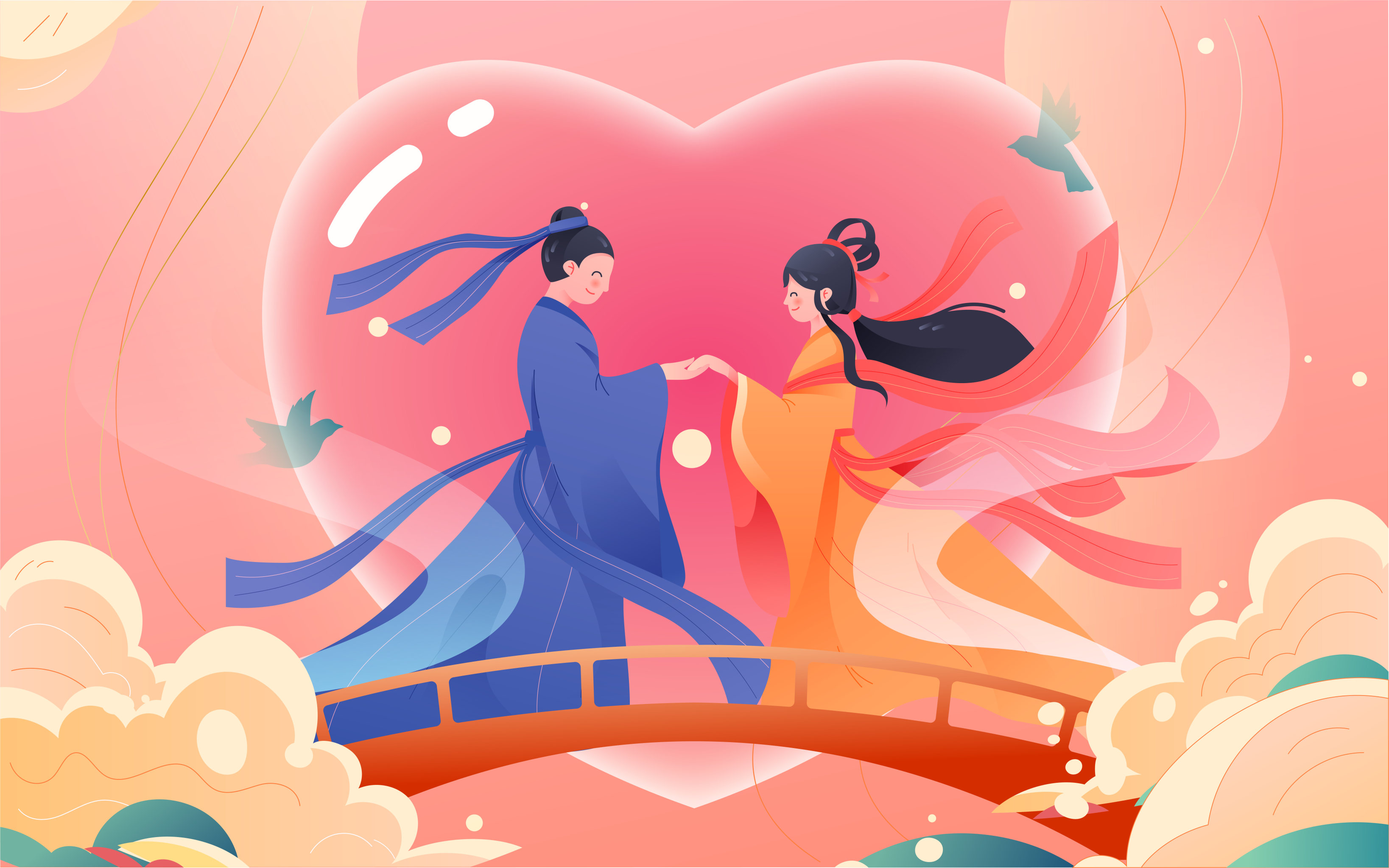 七夕情人节情侣牛郎织女中国风海报活动素材 - 熊伍_ - 原创作品 - 视