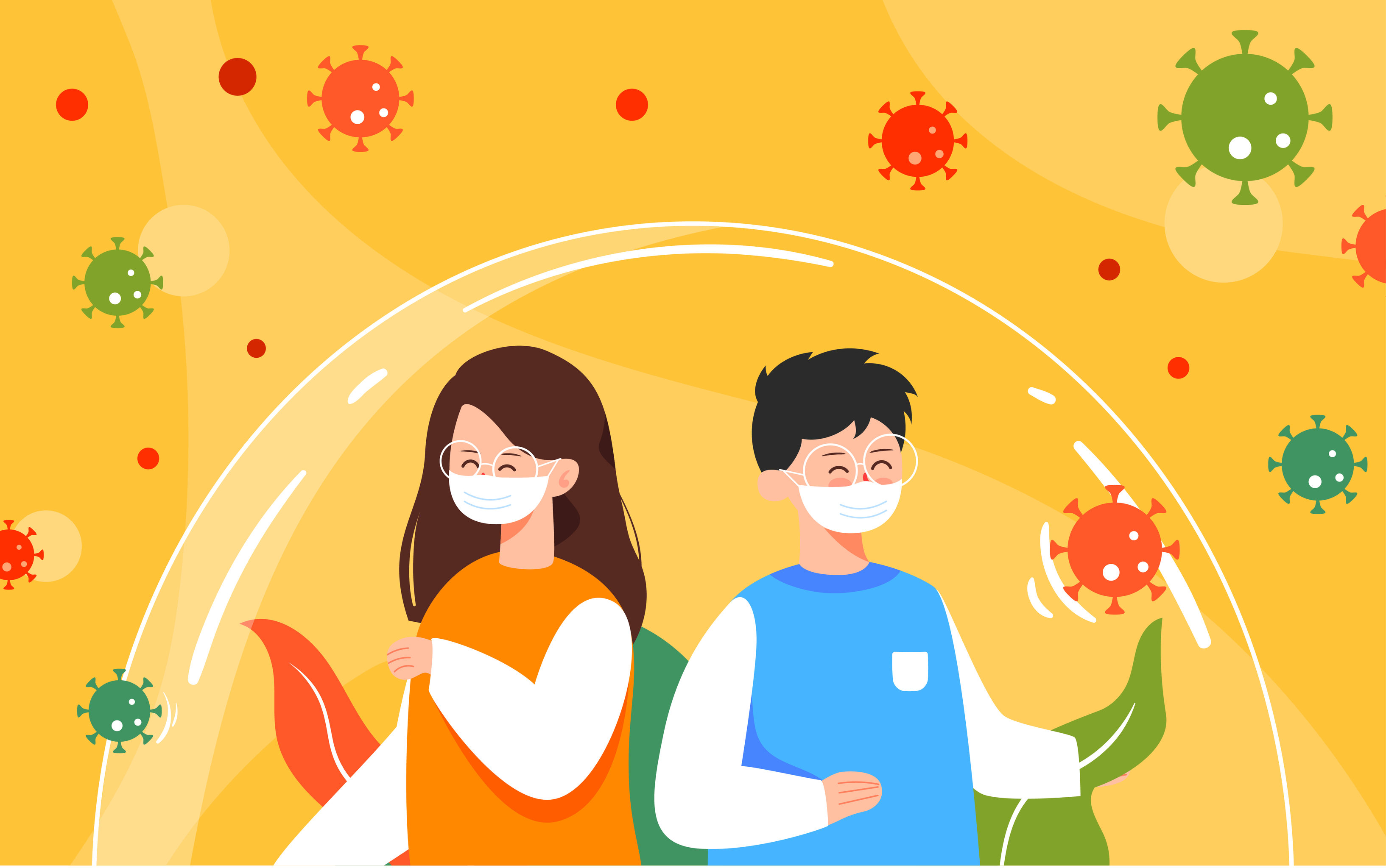 人物对抗病毒插画人群聚集疫情安全健康海报