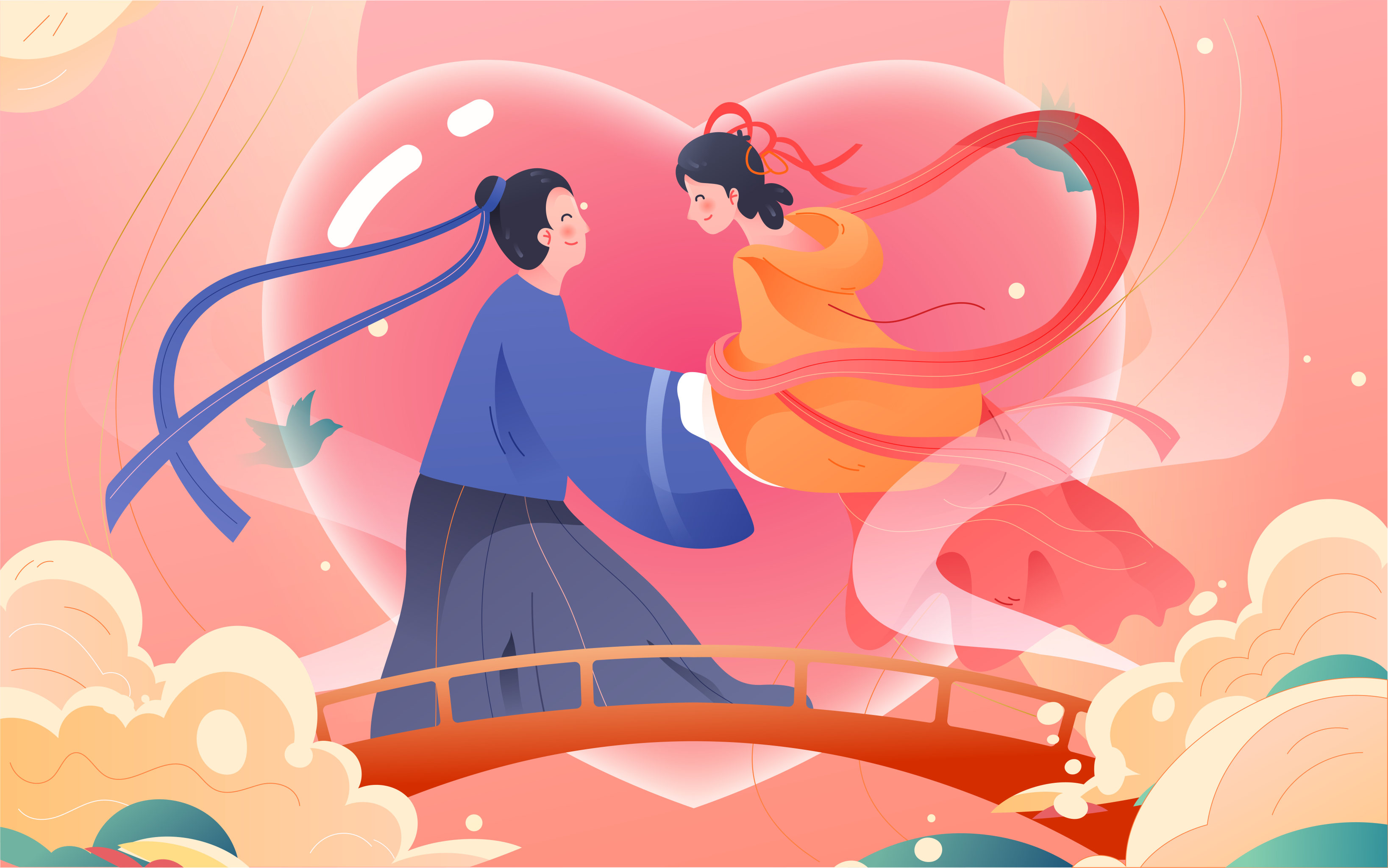 七夕情人节情侣牛郎织女中国风海报活动素材