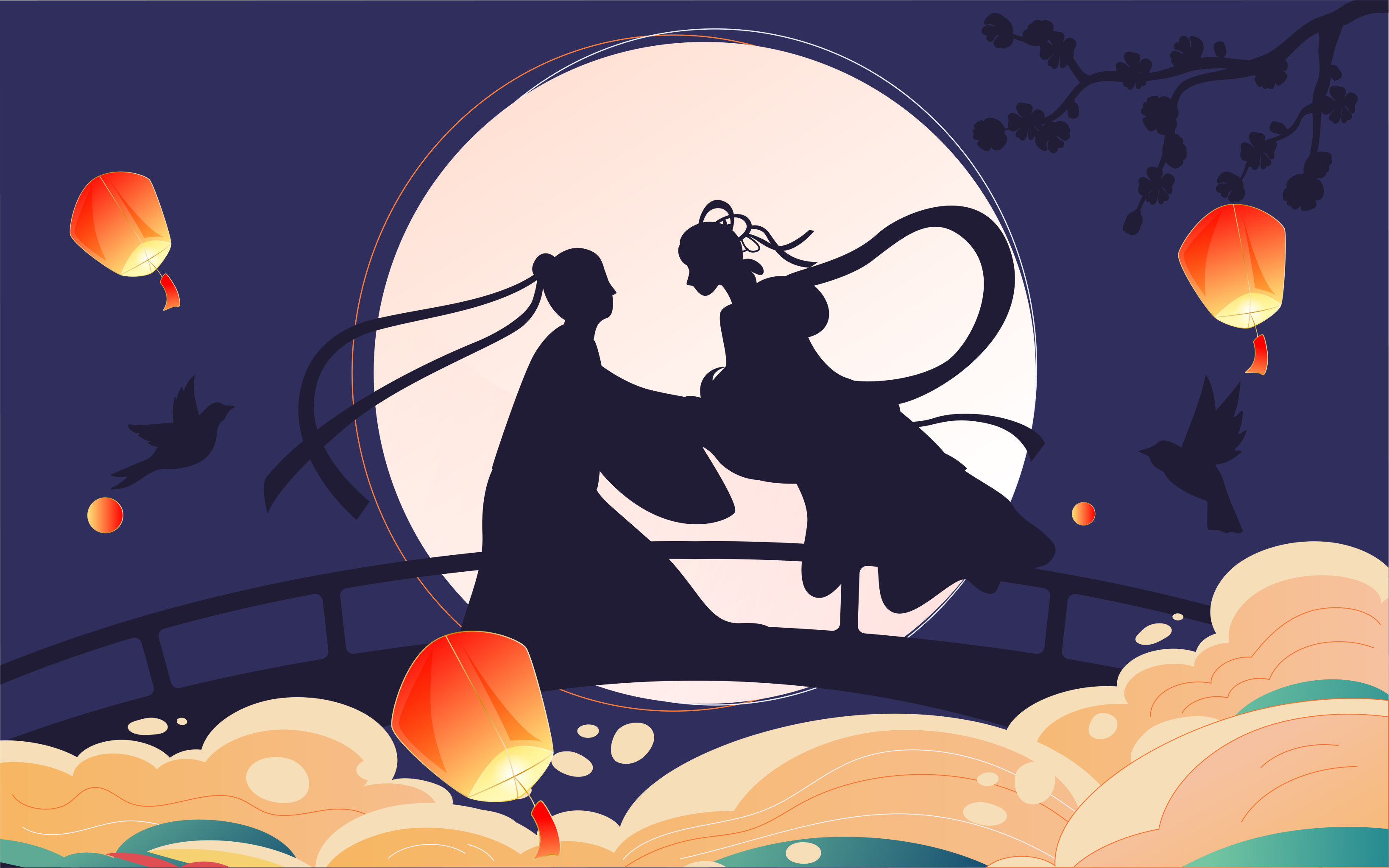 七夕情人节情侣牛郎织女中国风海报活动素材