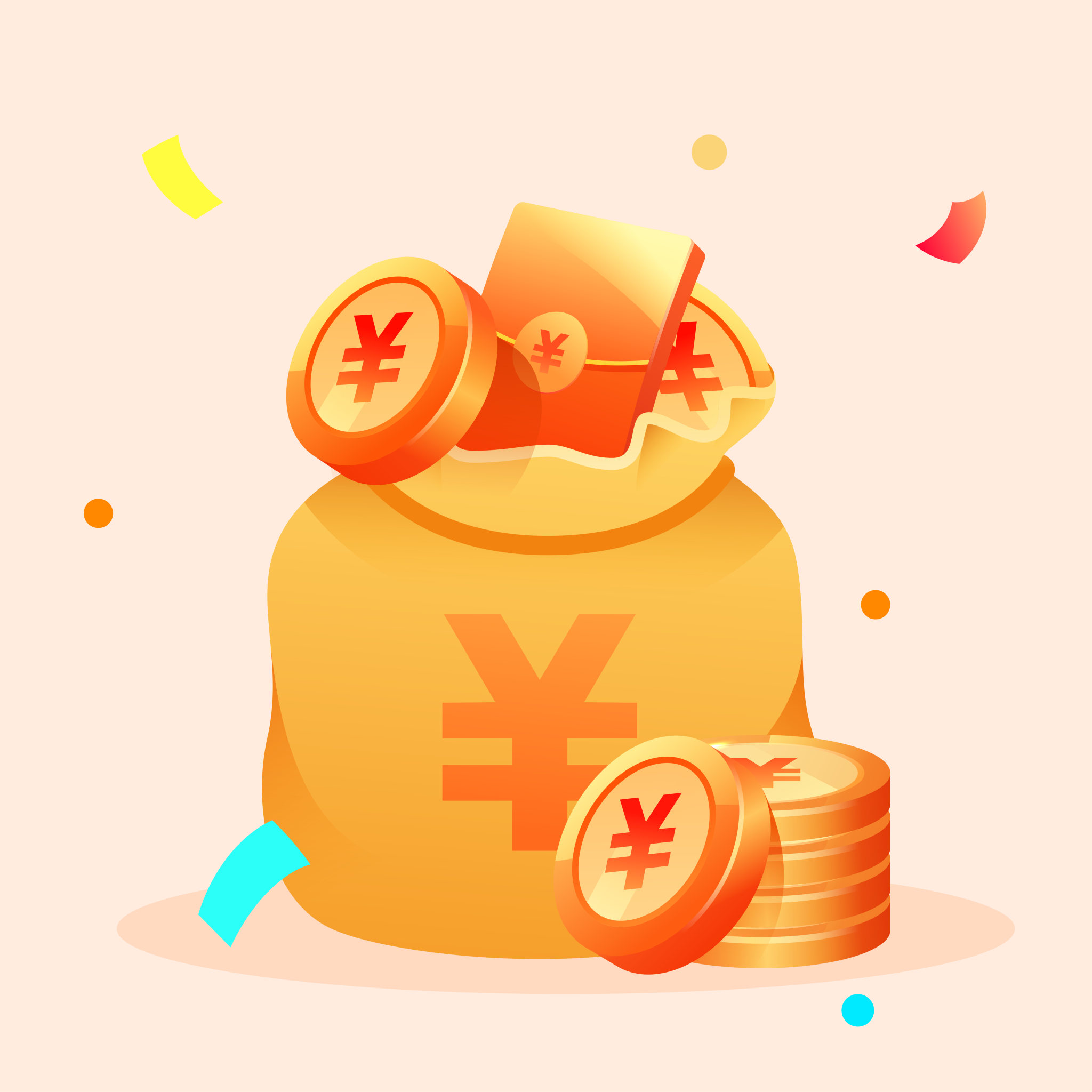 卡通钱袋促销抽奖互联网金融收益理财插画