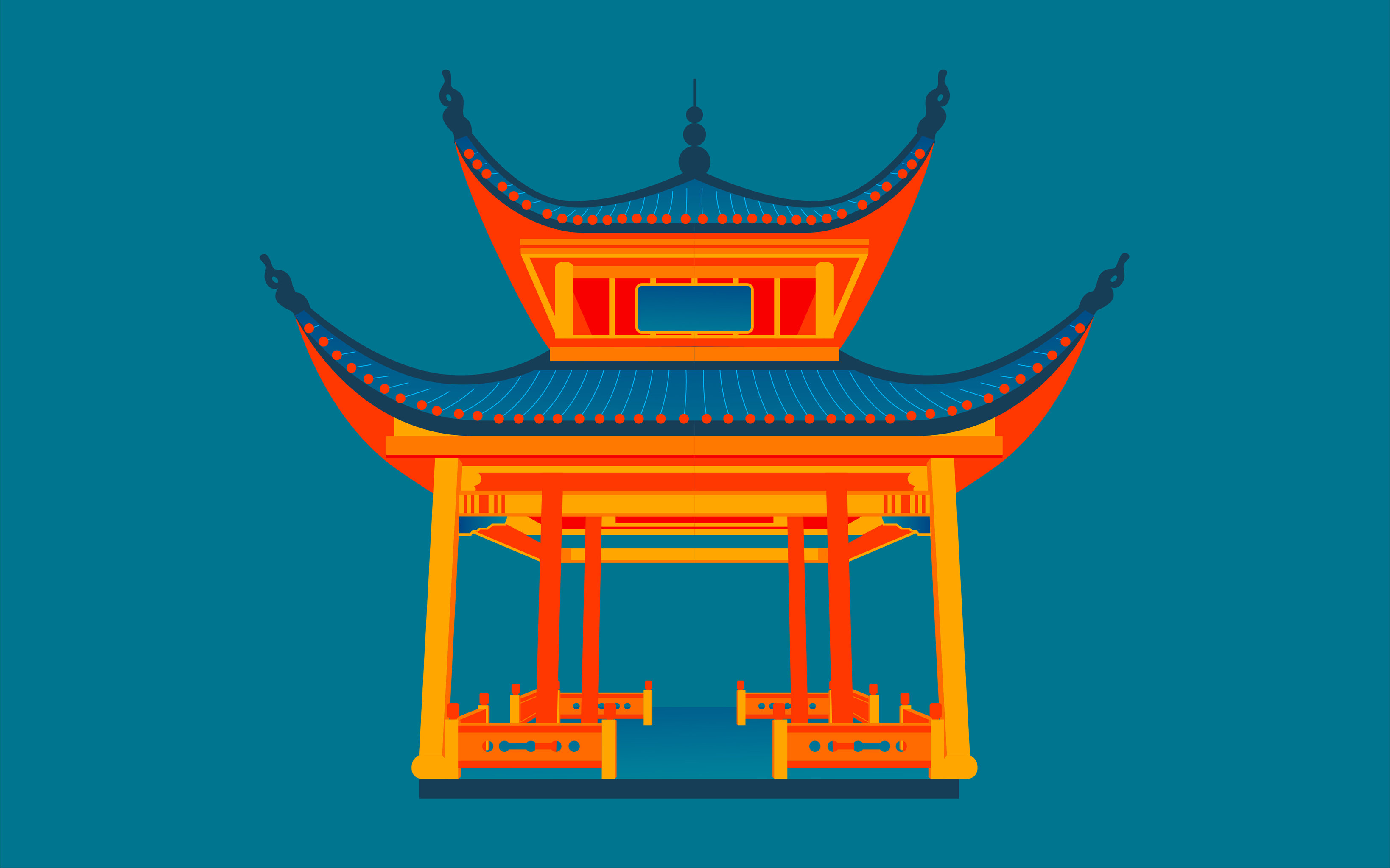 长沙地标爱晚亭插画中国风古建筑景点海报