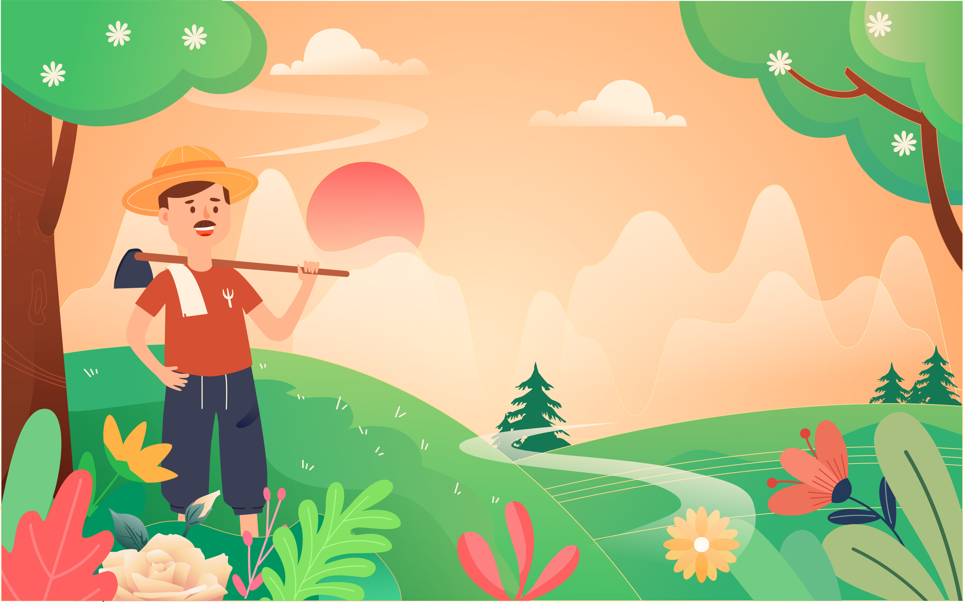 农民五一劳动节辛勤劳作矢量插画