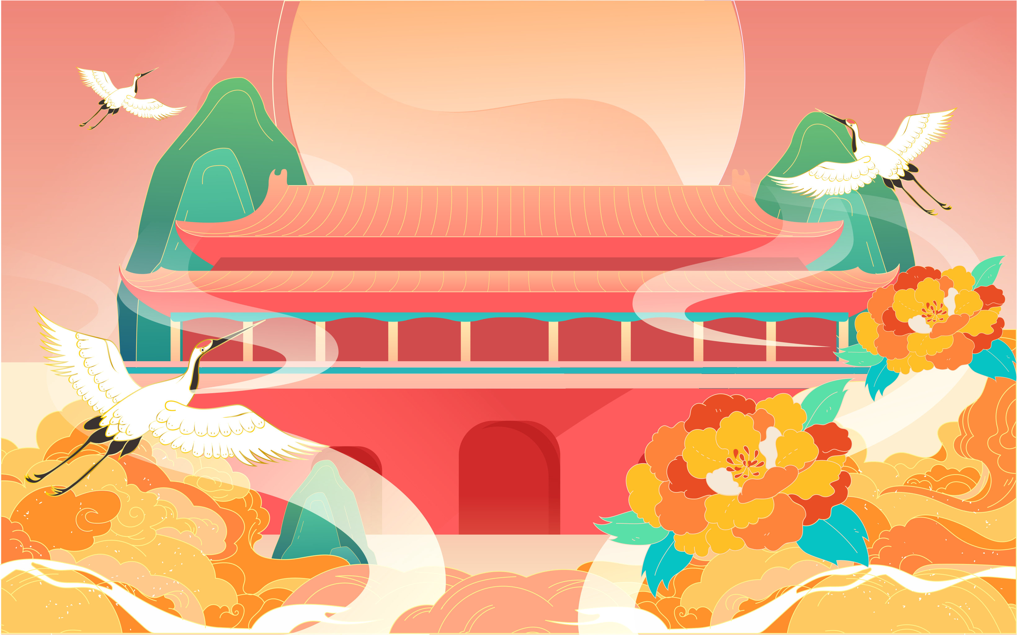 中秋国庆海报中国传统节日嫦娥奔月团圆插画 - 熊伍_ - 原创作品 - 视