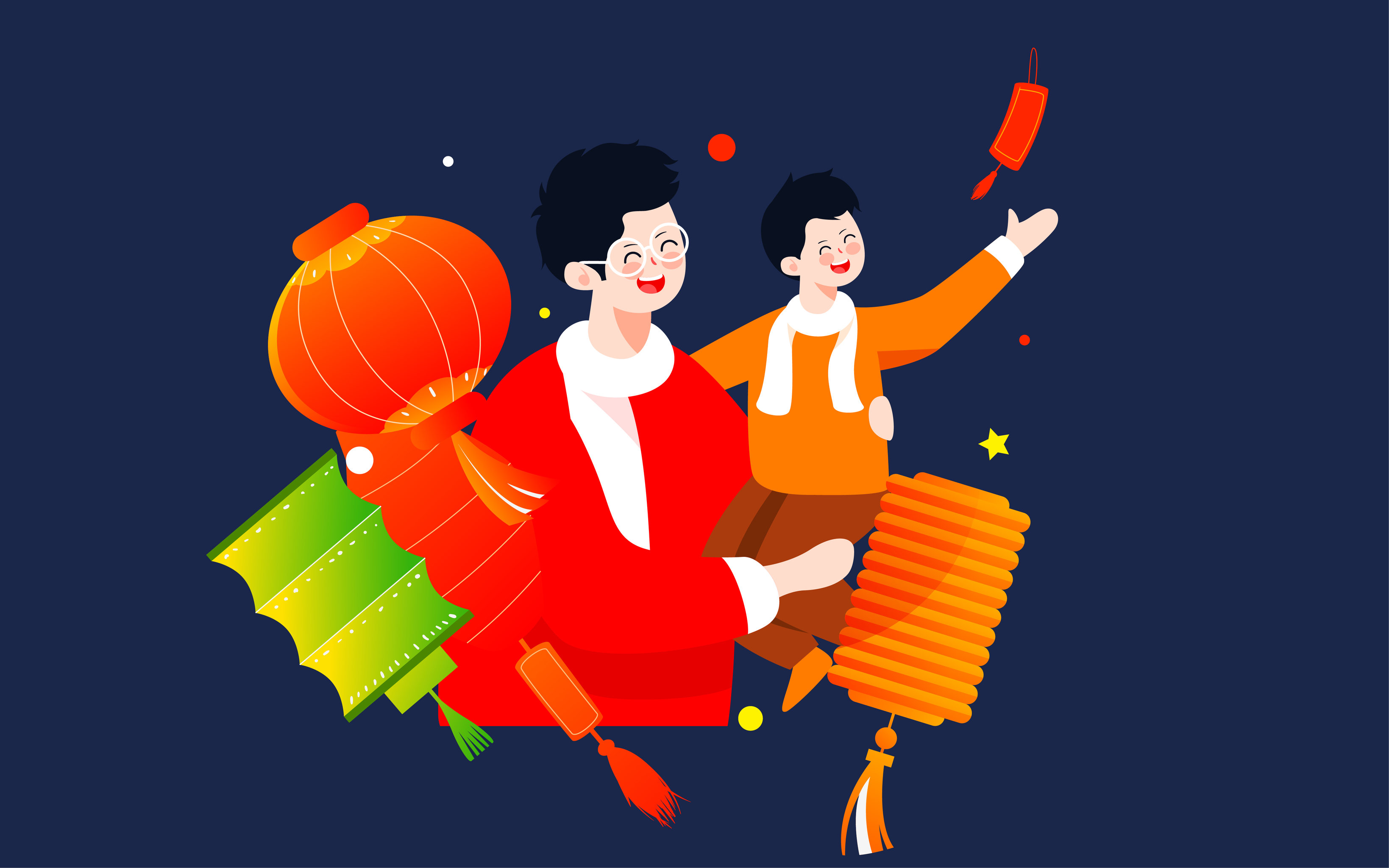 元宵节灯会猜灯谜插画传统节日逛灯会海报