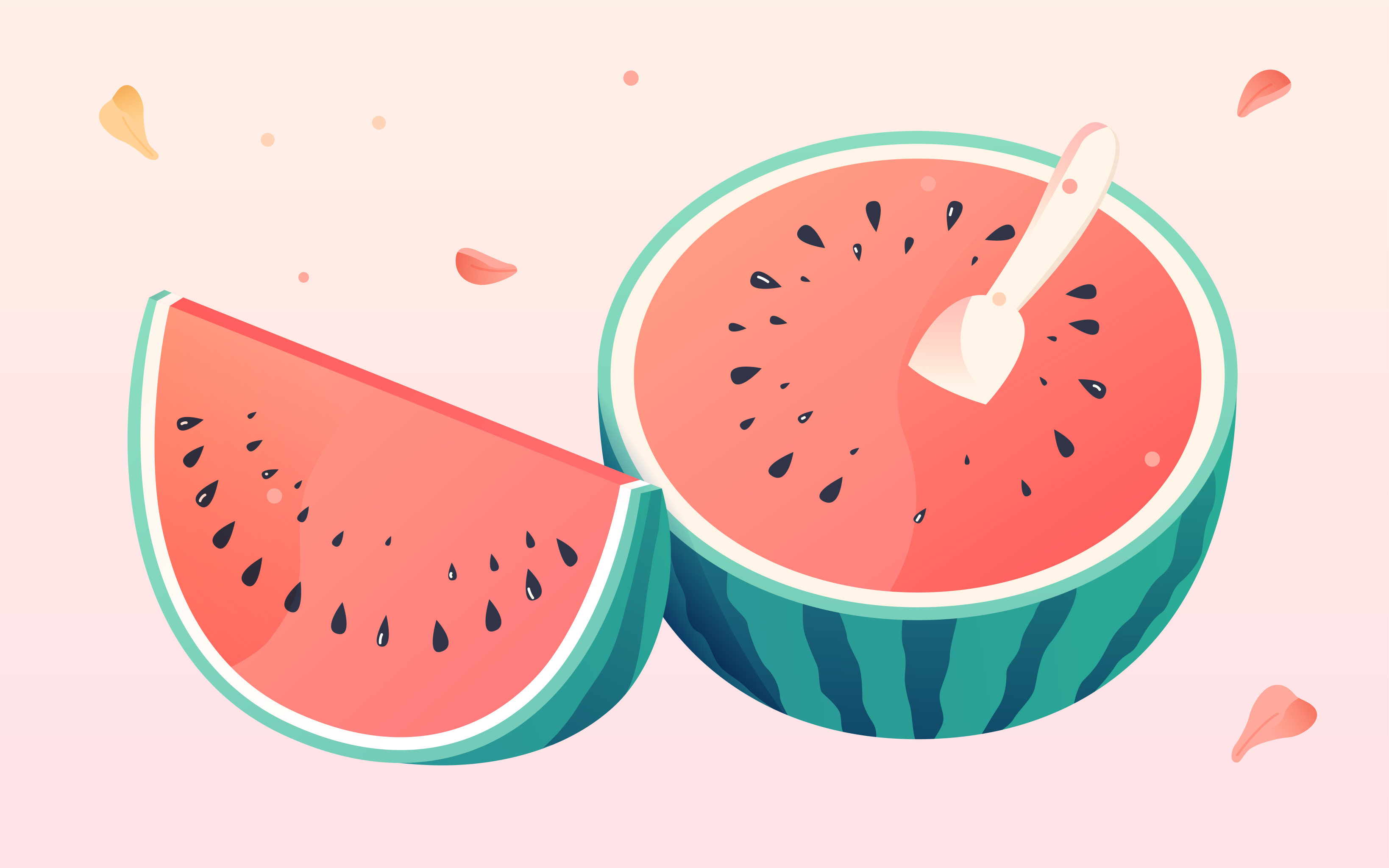 卡通夏天暑假吃西瓜水果矢量插画背景素材